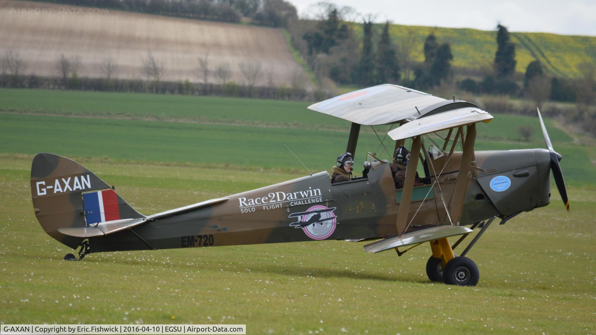 G-AXAN, 1943 De Havilland DH-82A Tiger Moth II C/N 85951, x. G-AXAN - 'Race2Darwin - Solo Flight Challenge.'