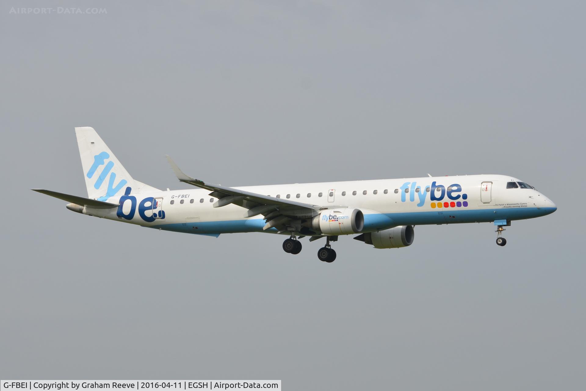 G-FBEI, 2007 Embraer 195LR (ERJ-190-200LR) C/N 19000143, Landing at Norwich.