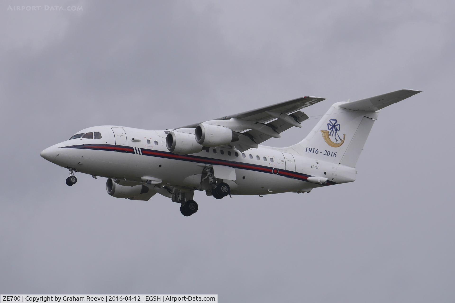 ZE700, 1984 British Aerospace BAe.146-100 CC.2 C/N E1021, With special tail markings, 32 (The Royal) Sqn 100 years young.