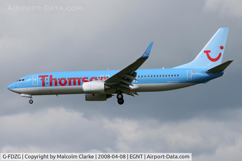 G-FDZG, 2008 Boeing 737-8K5 C/N 35139, Boeing 737-8K5 on approach to Newcastle Airport, April 2008.