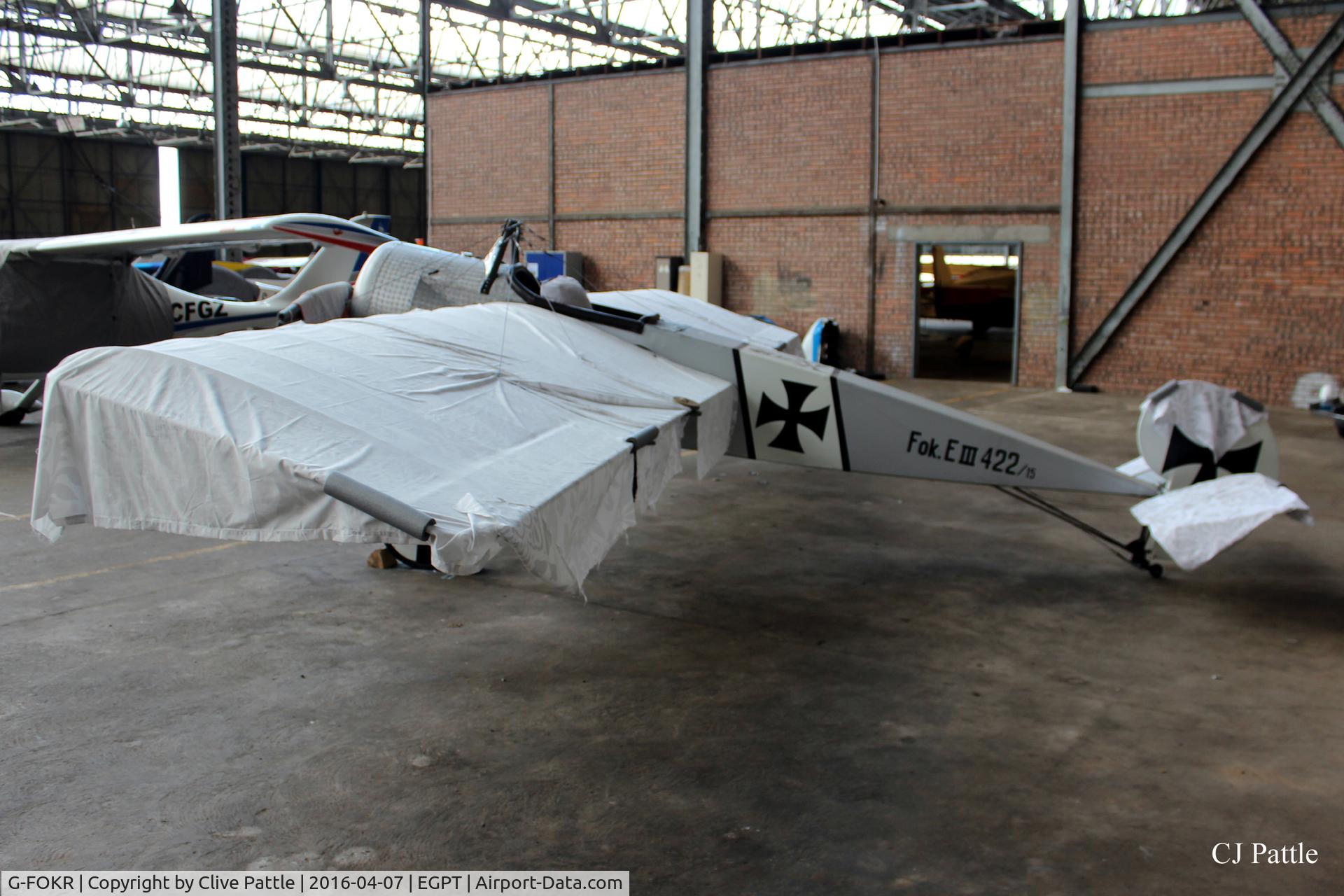 G-FOKR, 2009 Fokker E.III Eindecker 3/4 Replica C/N GS-103, Hangared at Perth (Scone) airfield EGPT
