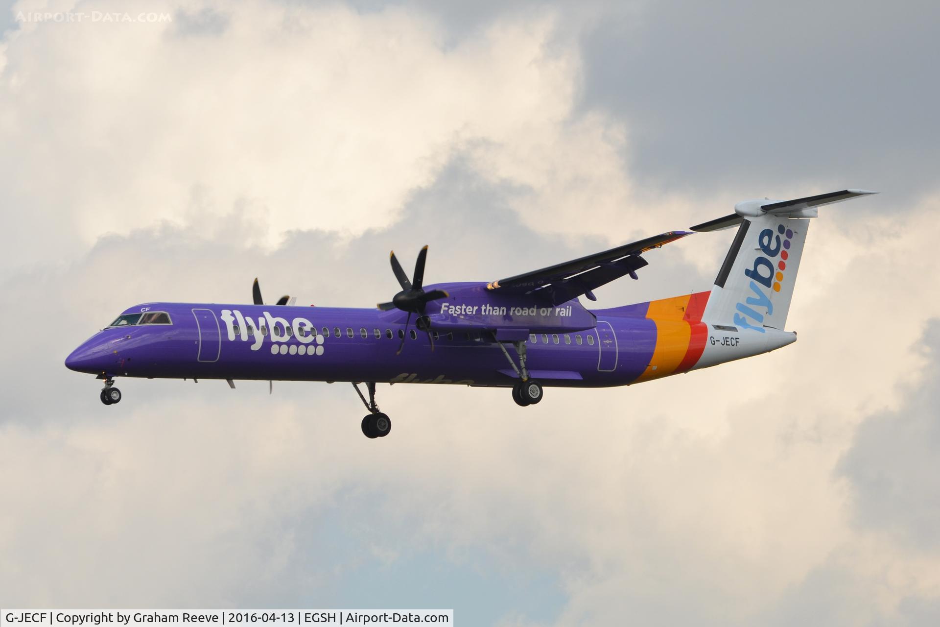 G-JECF, 2004 De Havilland Canada DHC-8-402Q Dash 8 C/N 4095, Landing at Norwich.