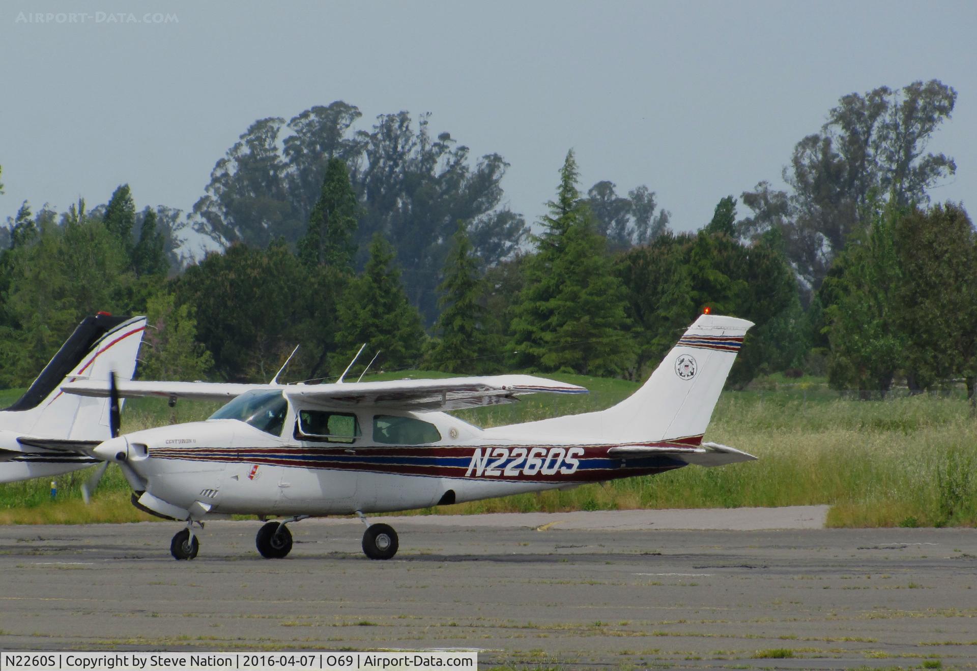 N2260S, 1976 Cessna T210L Turbo Centurion C/N 21061204, U.S. Coast Guard Auxiliary 1976 Cessna T210L Turbo-Centurion @ Petaluma Municipal Airport, CA running up engine