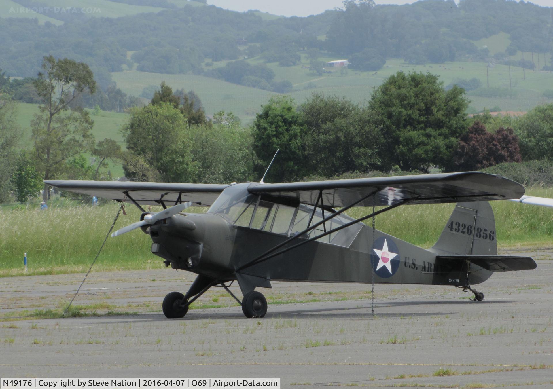 N49176, 1943 Aeronca 0-58B Grasshopper C/N 058B-9933, Locally-based 1943 Aeronca O-58B painted as U. S. Army 43-26856 @ Petaluma Municipal Airport, CA