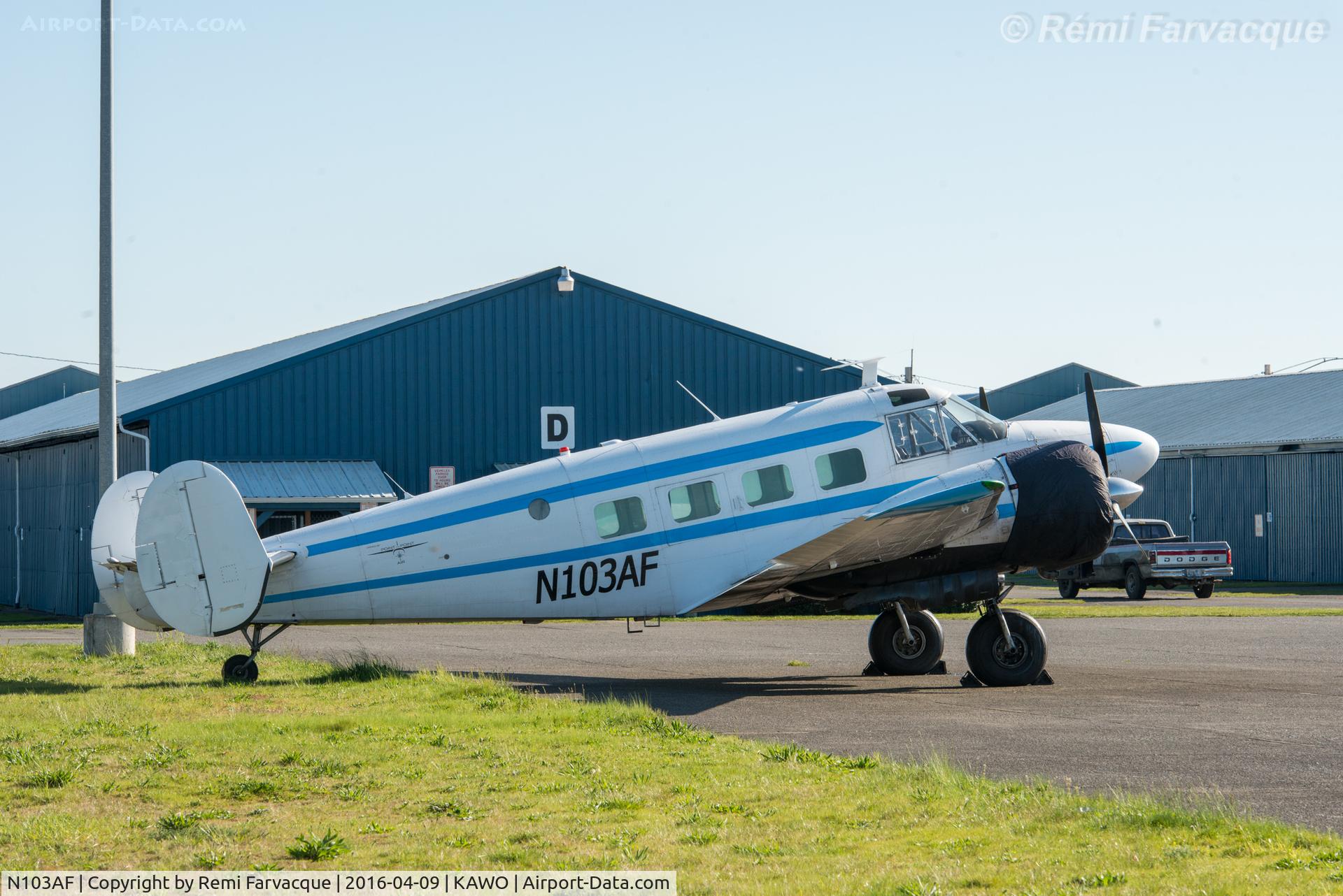N103AF, 1960 Beech G18S C/N BA-526, Parked south of main terminal building at KAWO (AWO).