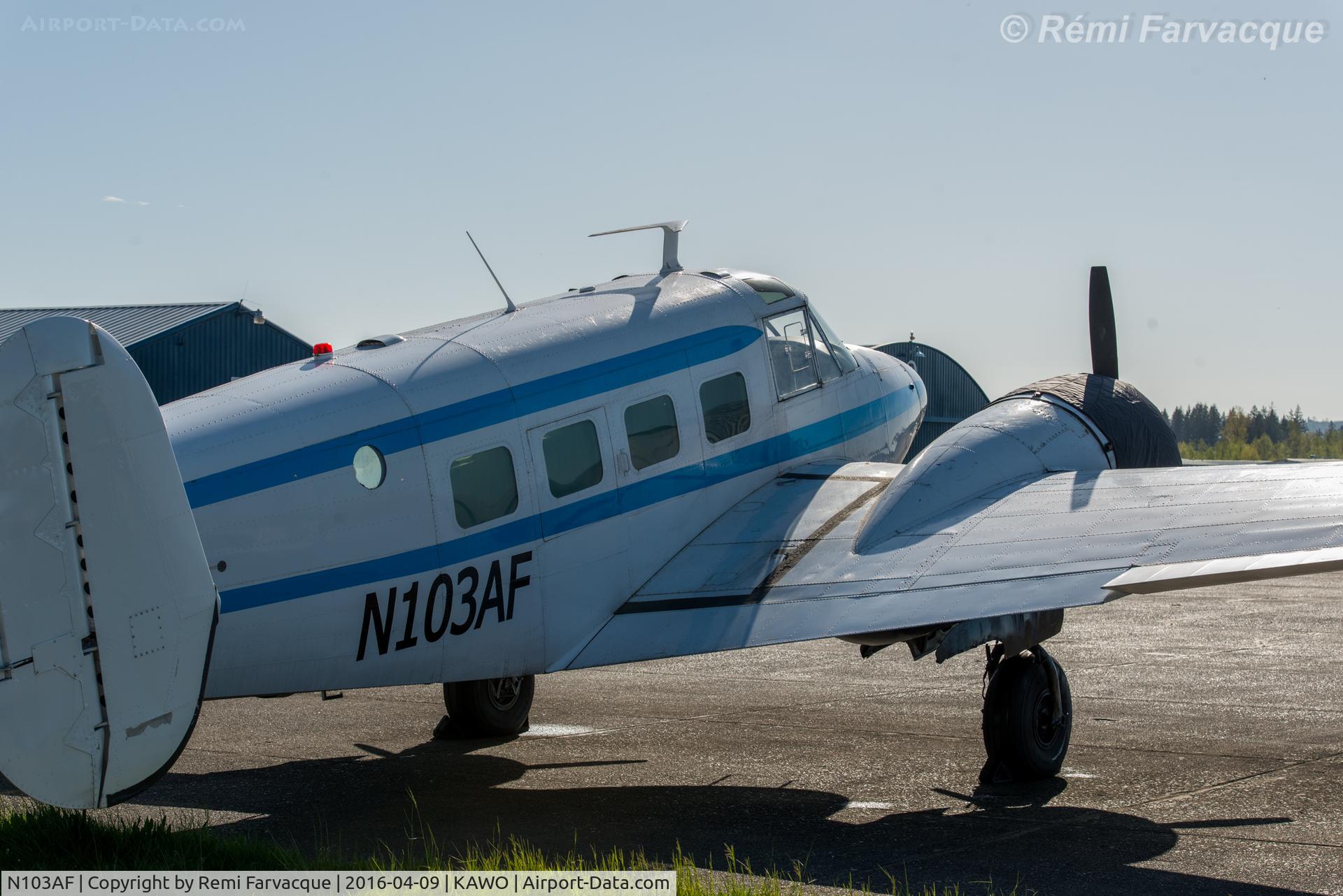 N103AF, 1960 Beech G18S C/N BA-526, Detail. Parked south of main terminal building at KAWO (AWO).