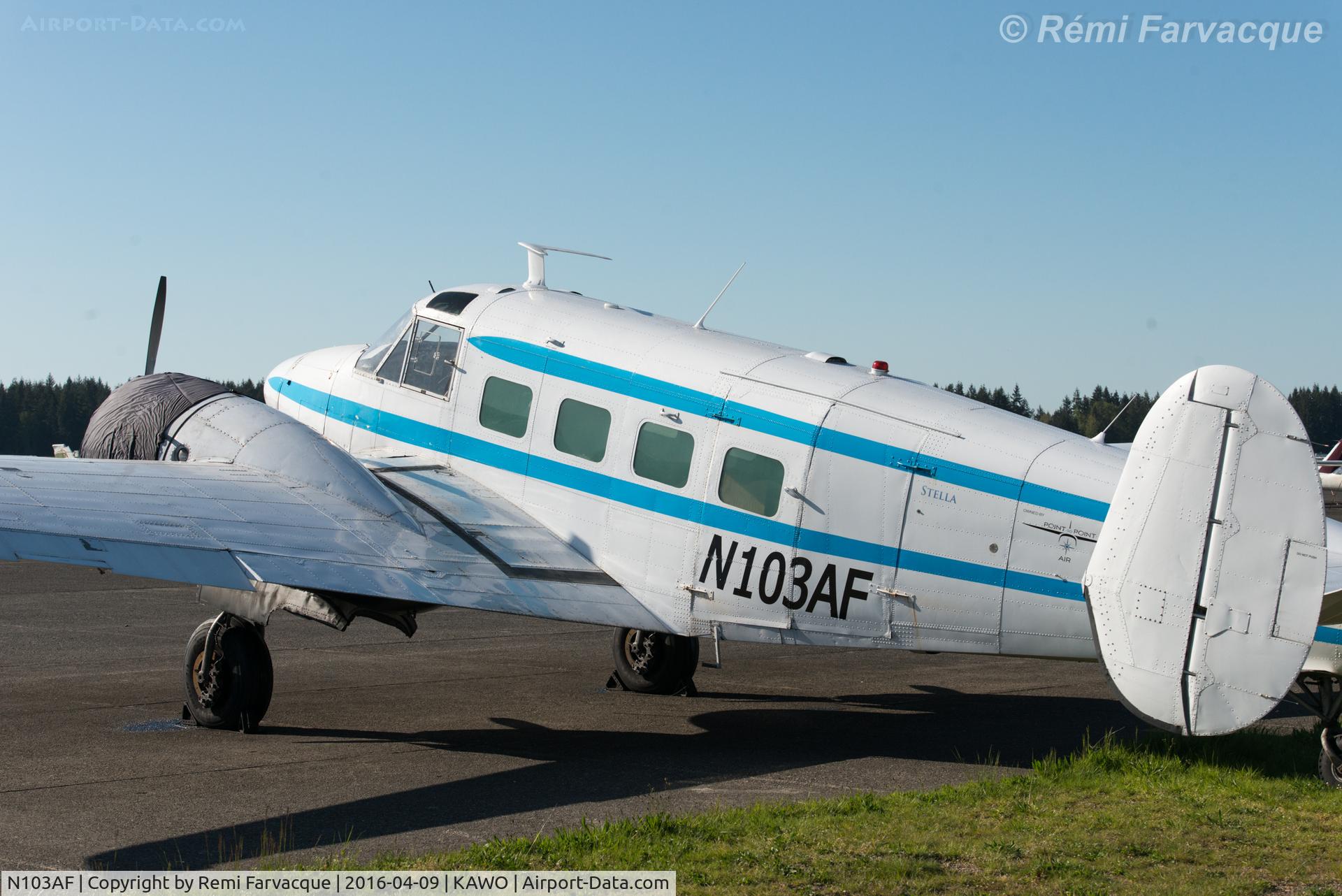 N103AF, 1960 Beech G18S C/N BA-526, Detail (access and choice of lenses made one shot difficult). Parked south of main terminal building at KAWO (AWO).