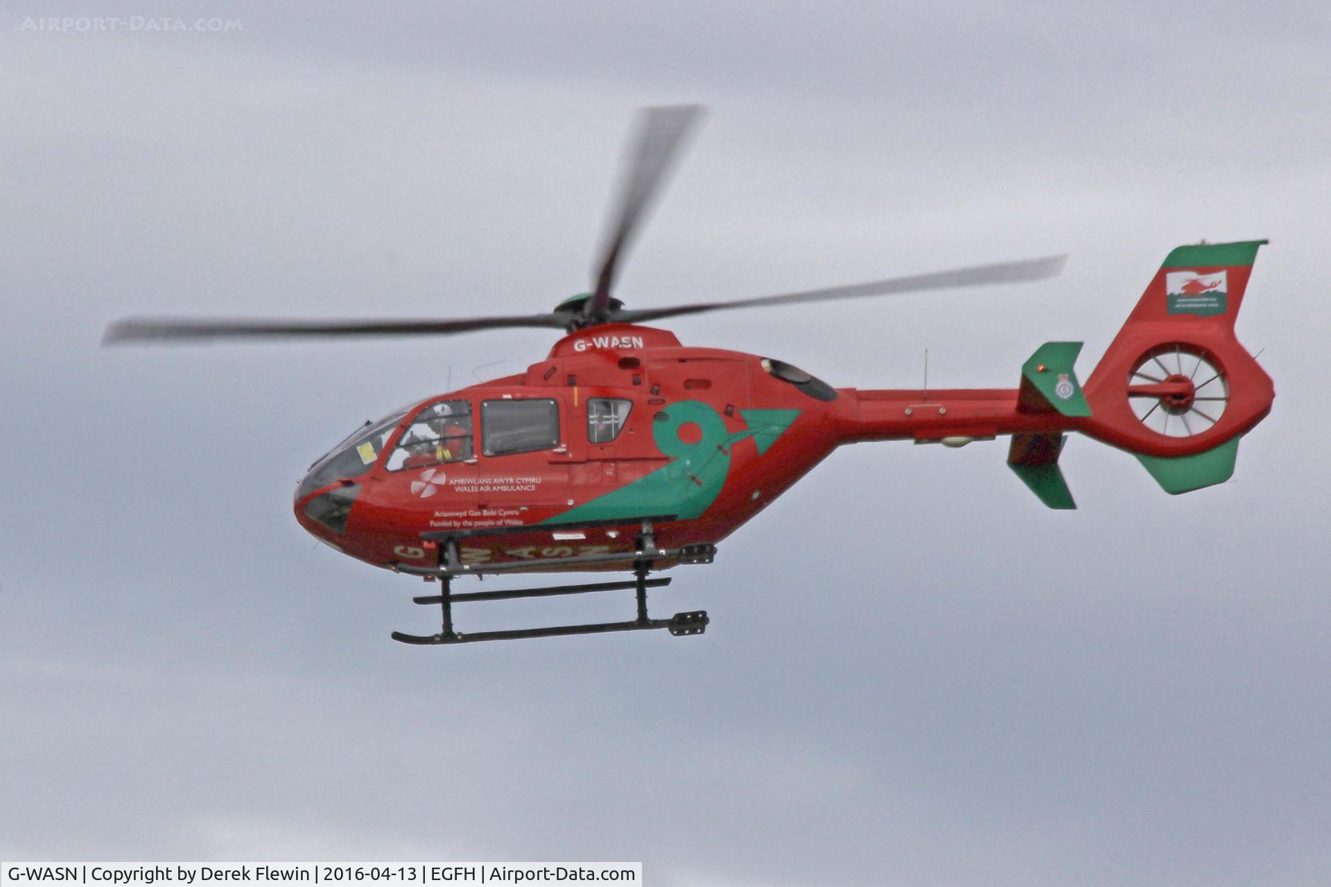 G-WASN, 2008 Eurocopter EC-135T-2+ C/N 0746, EC-135T-2+, EGFH based Welsh Air Ambulance Helimed 57, seen shortly after lifting on a 