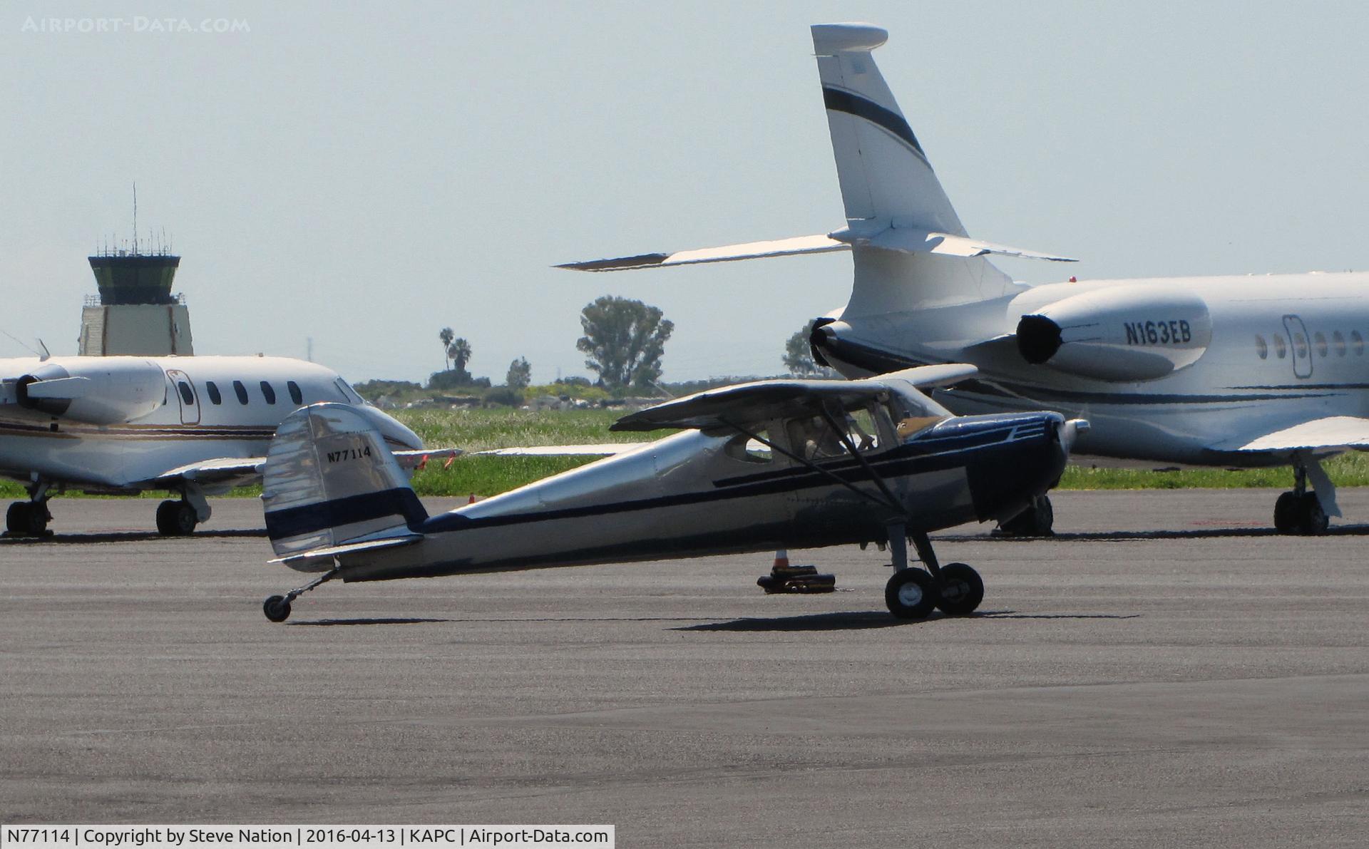 N77114, 1946 Cessna 140 C/N 11572, KCCR-based 1946 Cessna 140 ready to leave Napa County airport, CA