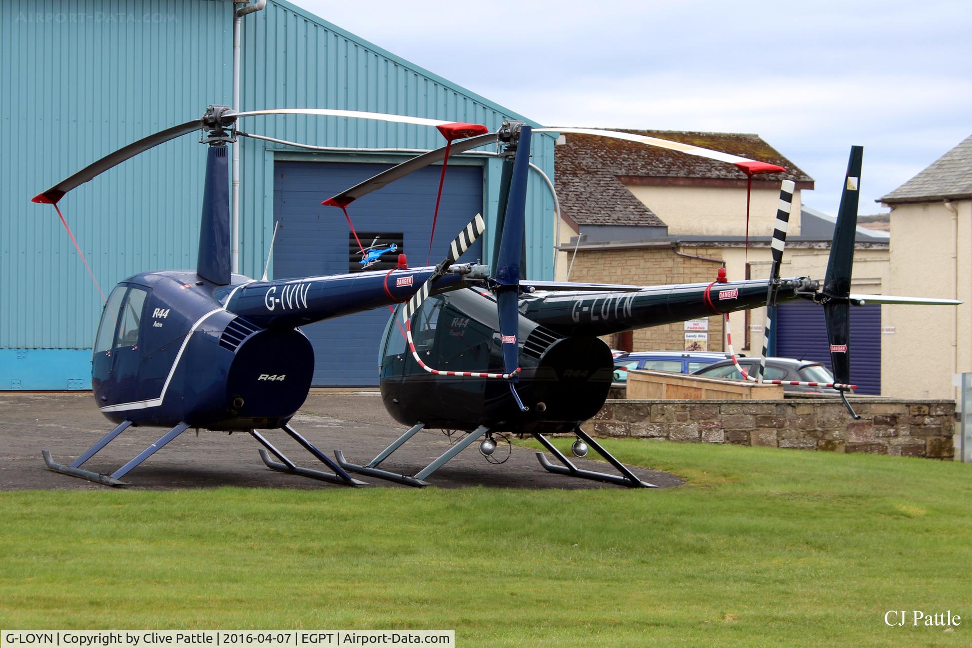 G-LOYN, 2007 Robinson R44 Raven II C/N 11599, Parked up on right alongside G-IVIV at Perth EGPT