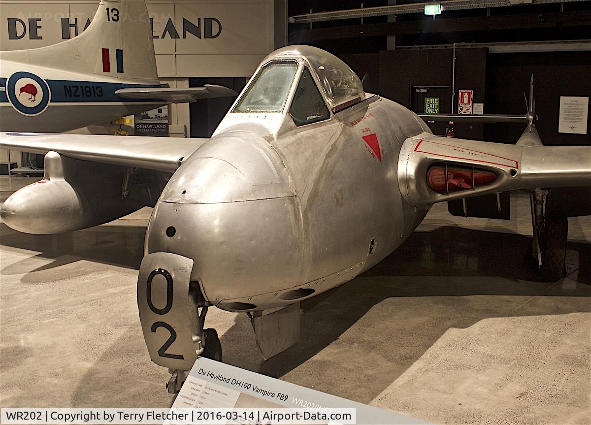 WR202, De Havilland DH-100 Vampire FB.9 C/N 1043, Displayed at the Museum of Transport and Technology (MOTAT) in Auckland , New Zealand