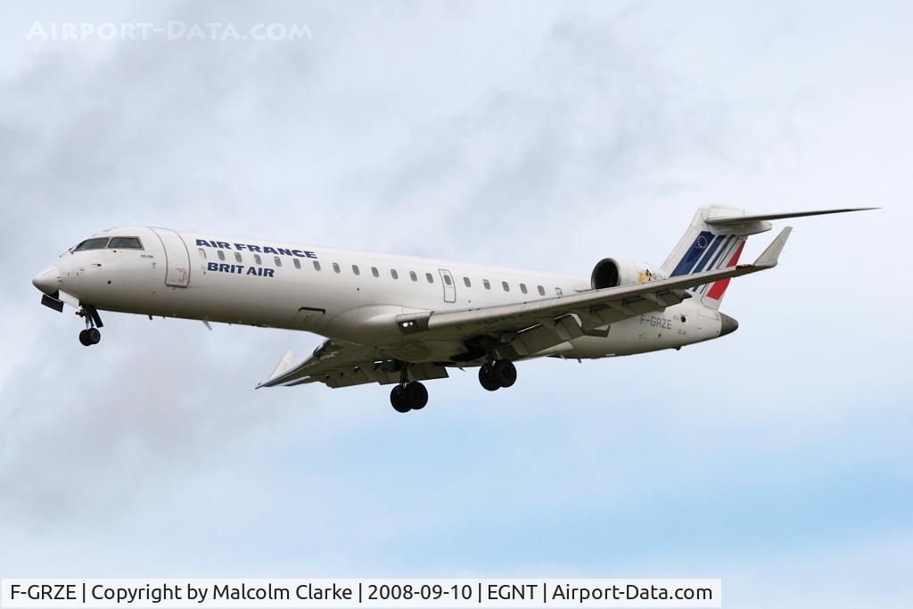 F-GRZE, 2001 Canadair CRJ-702 (CL-600-2C10) Regional Jet C/N 10032, Canadair CL-600-2C10 Regional Jet CRJ-702 on approach to Newcastle Airport, September 2008.