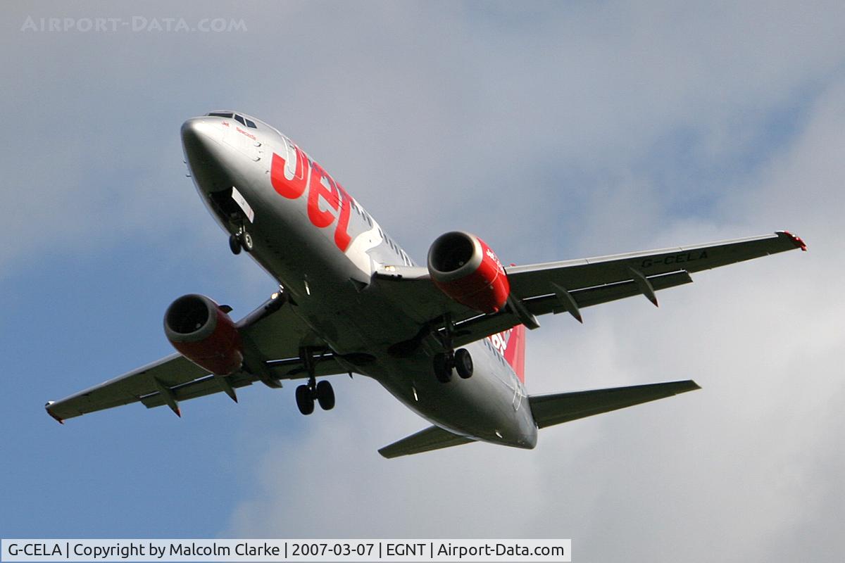 G-CELA, 1986 Boeing 737-377(QC) C/N 23663, Boeing 737-377(QC) on approach to Newcastle Airport, March 2007.