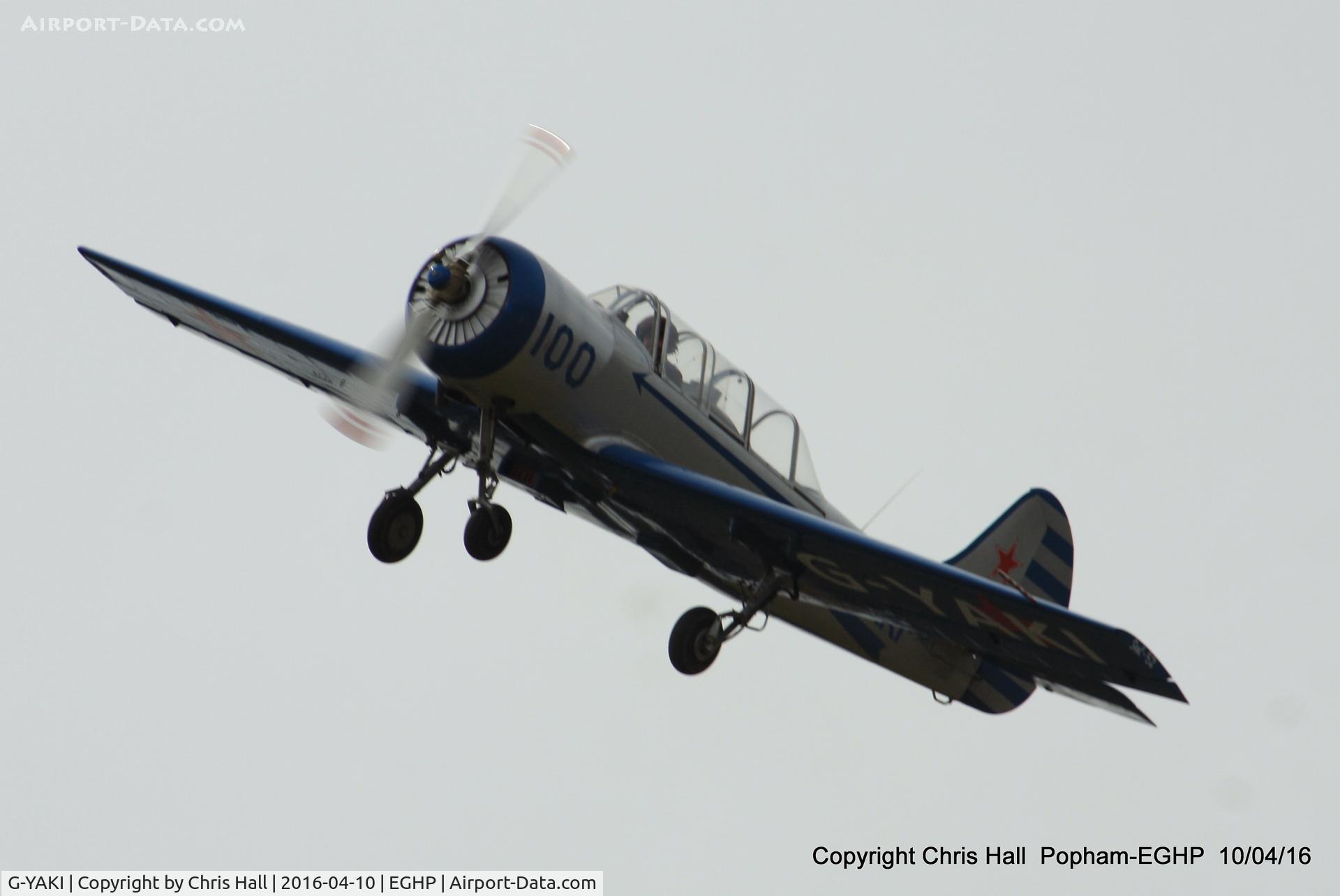 G-YAKI, 1986 Bacau Yak-52 C/N 866904, departing from Popham