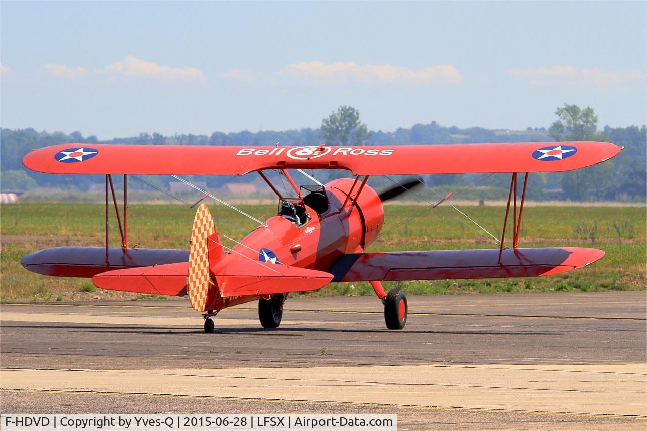F-HDVD, 1940 Boeing A75N1 (PT-17) C/N 75-940, Boeing A75N1, Taxiing to holding point, Luxeuil-St Sauveur Air Base 116 (LFSX) Open day 2015