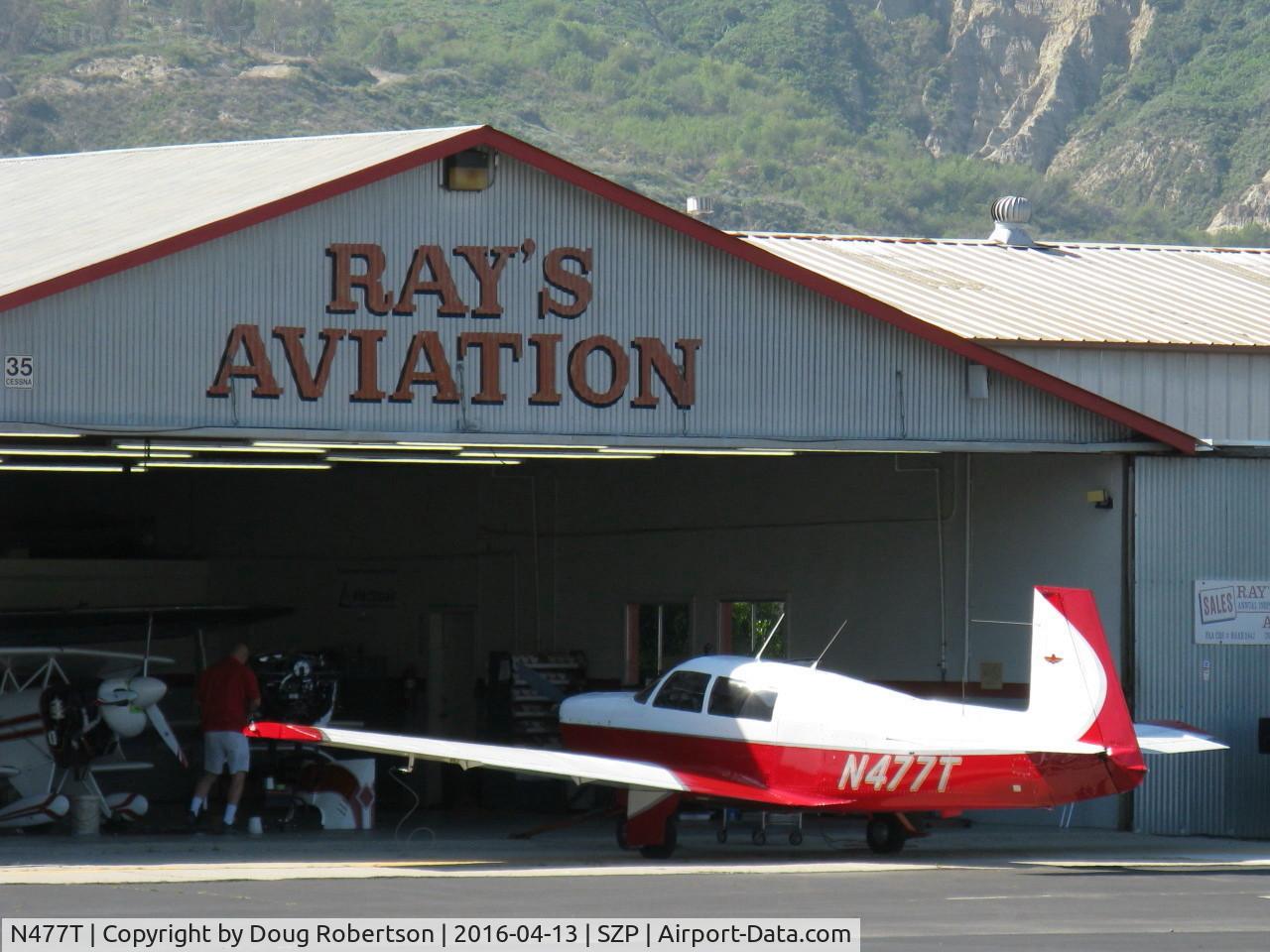N477T, 1967 Mooney M20F Executive C/N 670274, 1967 Mooney M20F EXECUTIVE, Lycoming IO-360-A1A 200 Hp, long cabin, at Ray's Aviation maintenance ramp