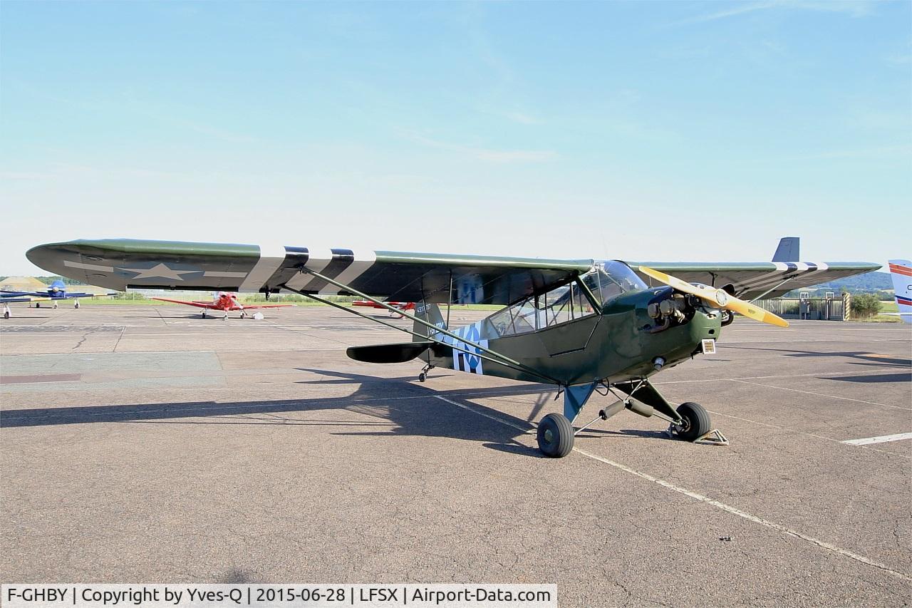 F-GHBY, 1943 Piper L-4A Grasshopper C/N 43-17737, Piper J3C-65 Cub, Static display, Luxeuil-St Sauveur Air Base 116(LFSX) Open day 2015