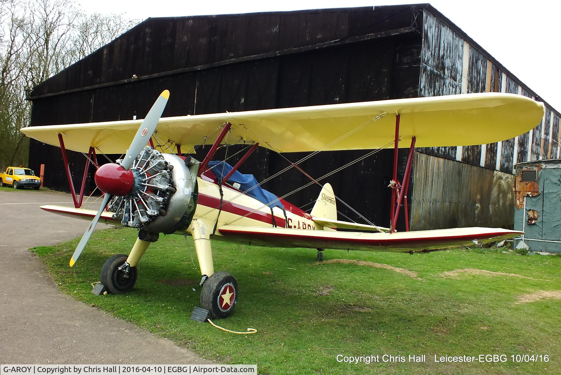 G-AROY, 1942 Boeing PT-17 Kaydet (A75N1) C/N 75-4775, with a damaged left lower wing caused in a landing incident