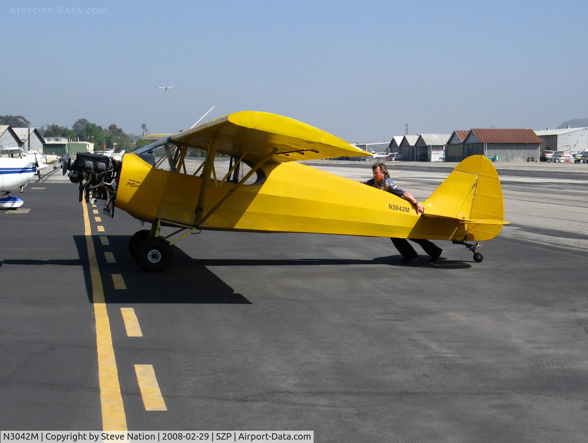 N3042M, 1947 Piper PA-12 Super Cruiser C/N 12-1734, Wyoming Services LLC (Cheyenne, WY) banner towing 1947 Piper PA-12 minus cowling@ Santa Paula Municipal Airport