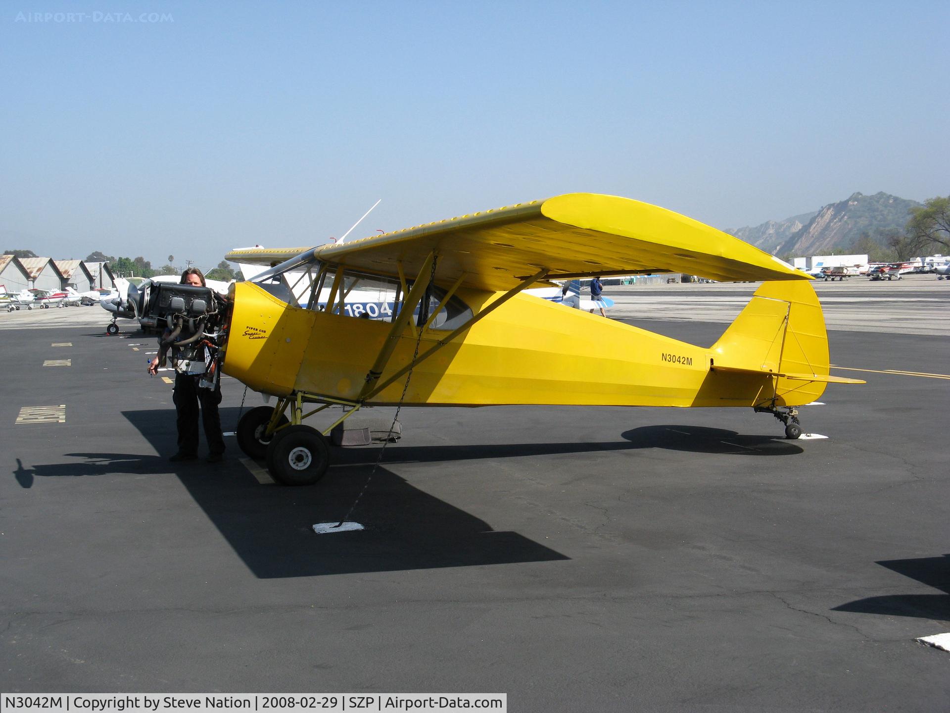 N3042M, 1947 Piper PA-12 Super Cruiser C/N 12-1734, Wyoming Services LLC (Cheyenne, WY) banner towing 1947 Piper PA-12 minus cowling@ Santa Paula Municipal Airport, CA