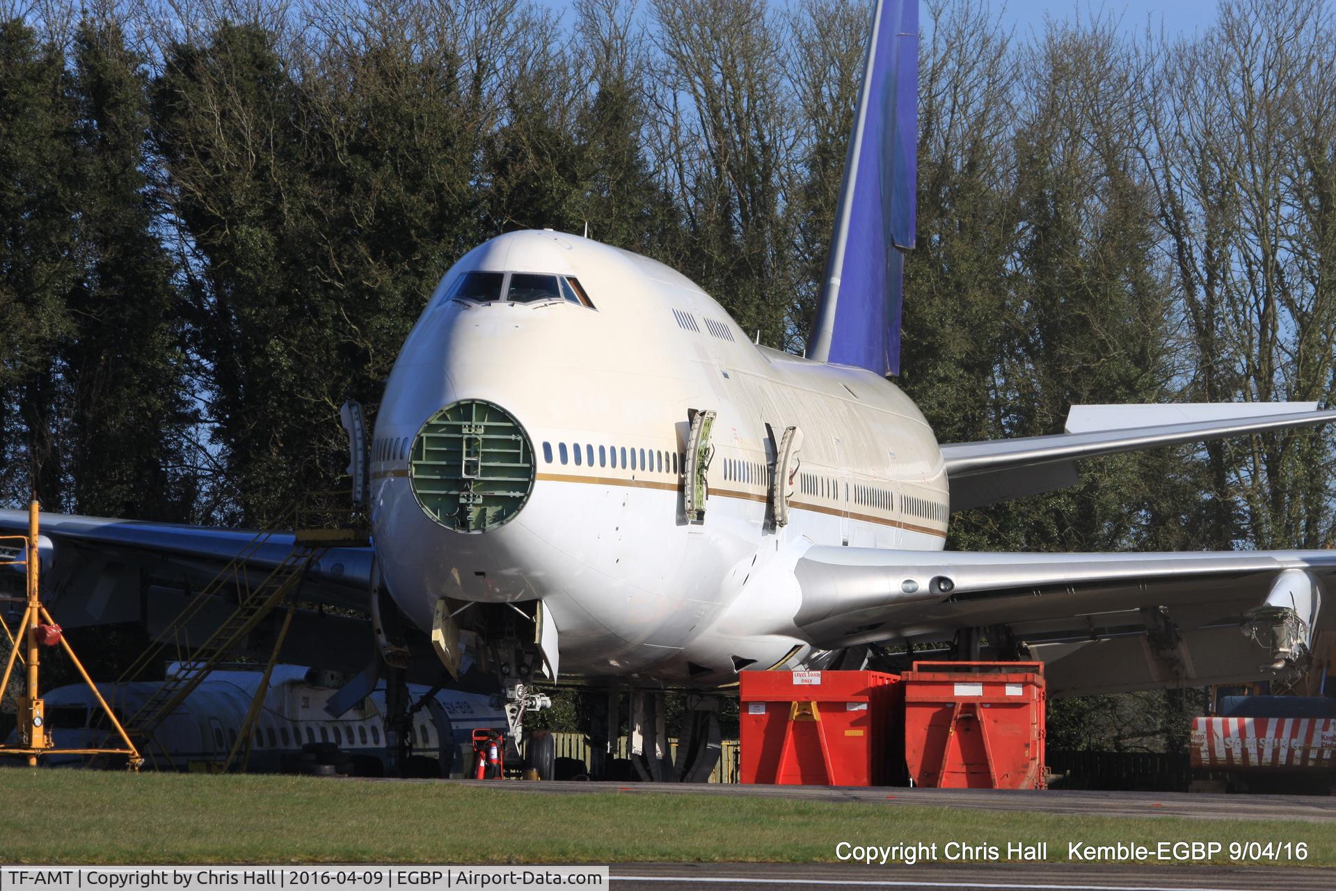 TF-AMT, 1991 Boeing 747-481 C/N 25135, in the scrapping area at Kemble