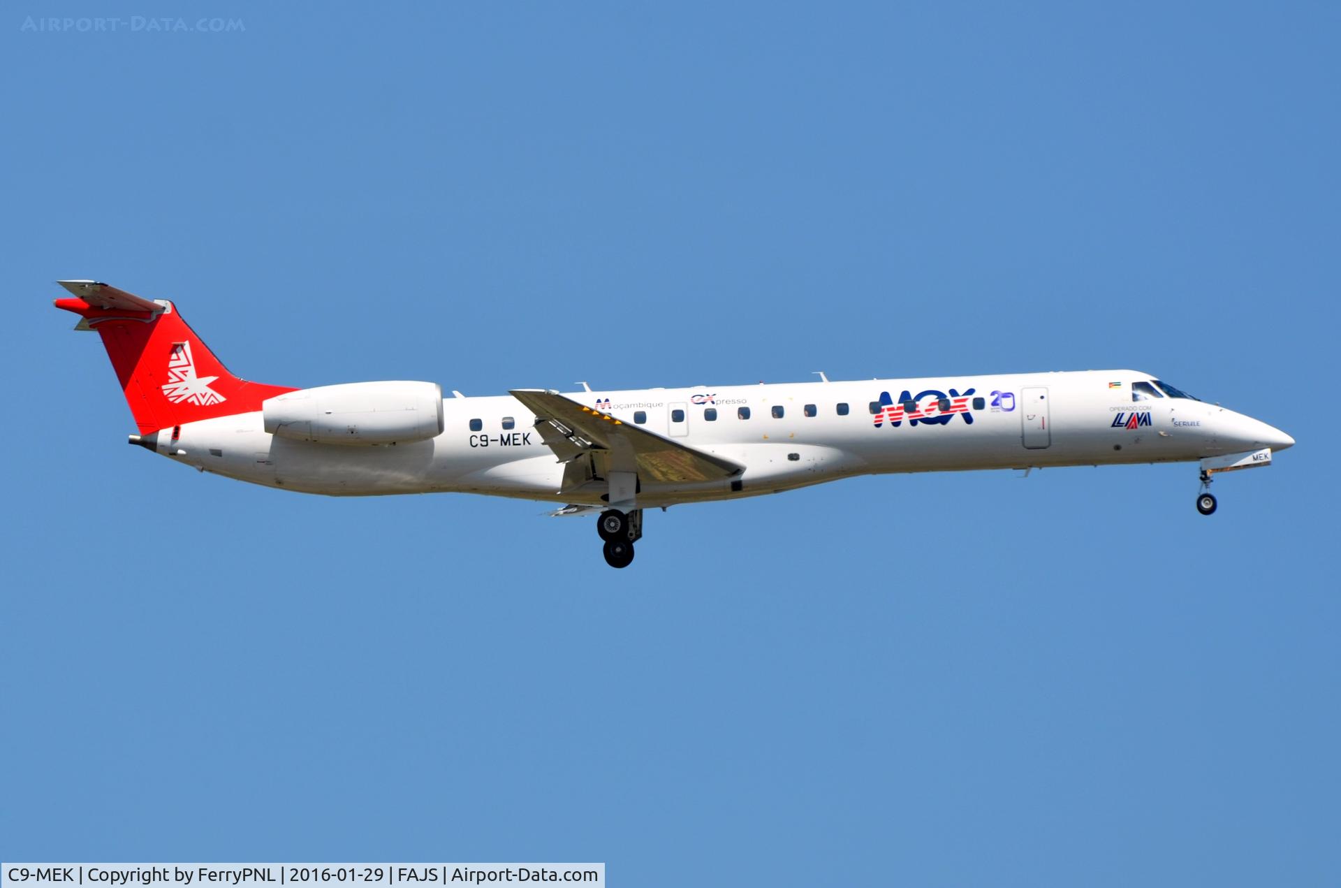 C9-MEK, 1999 Embraer EMB-145MP (ERJ-145MP) C/N 145197, MEX EMB145 landing in JNB.