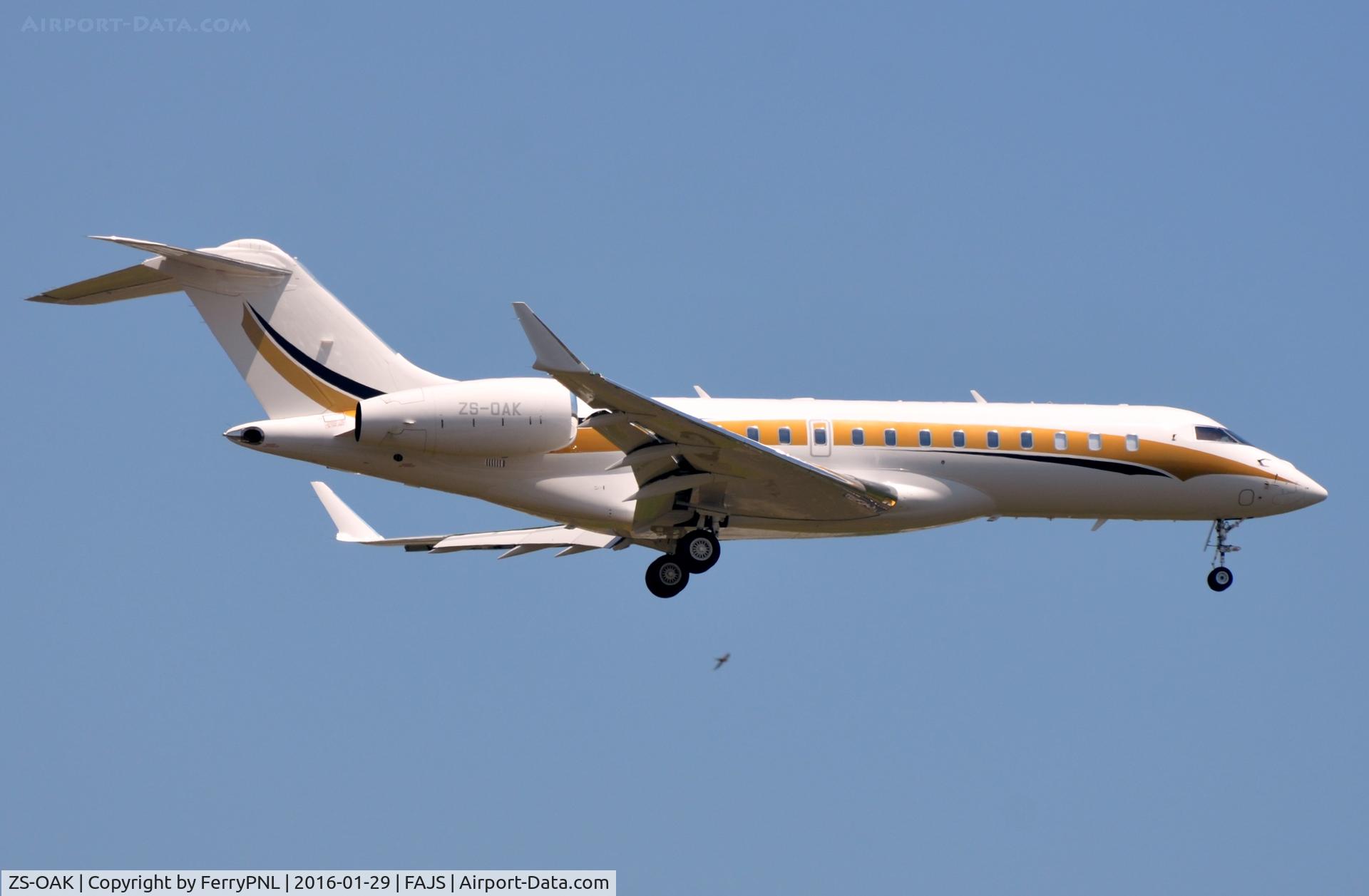 ZS-OAK, 2015 Bombardier BD-700-1A10 Global 6000 C/N 9631, Local Glex arriving from Lanseria.
