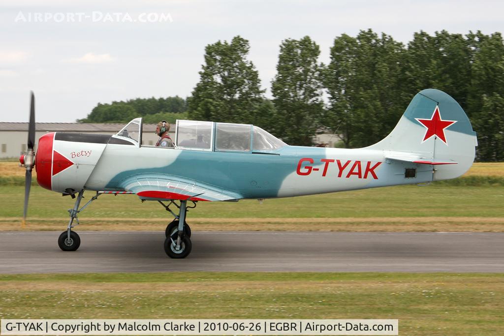 G-TYAK, 1989 Bacau Yak-52 C/N 899907, Bacau Yak-52, Breighton Airfield, June 26th 2010.