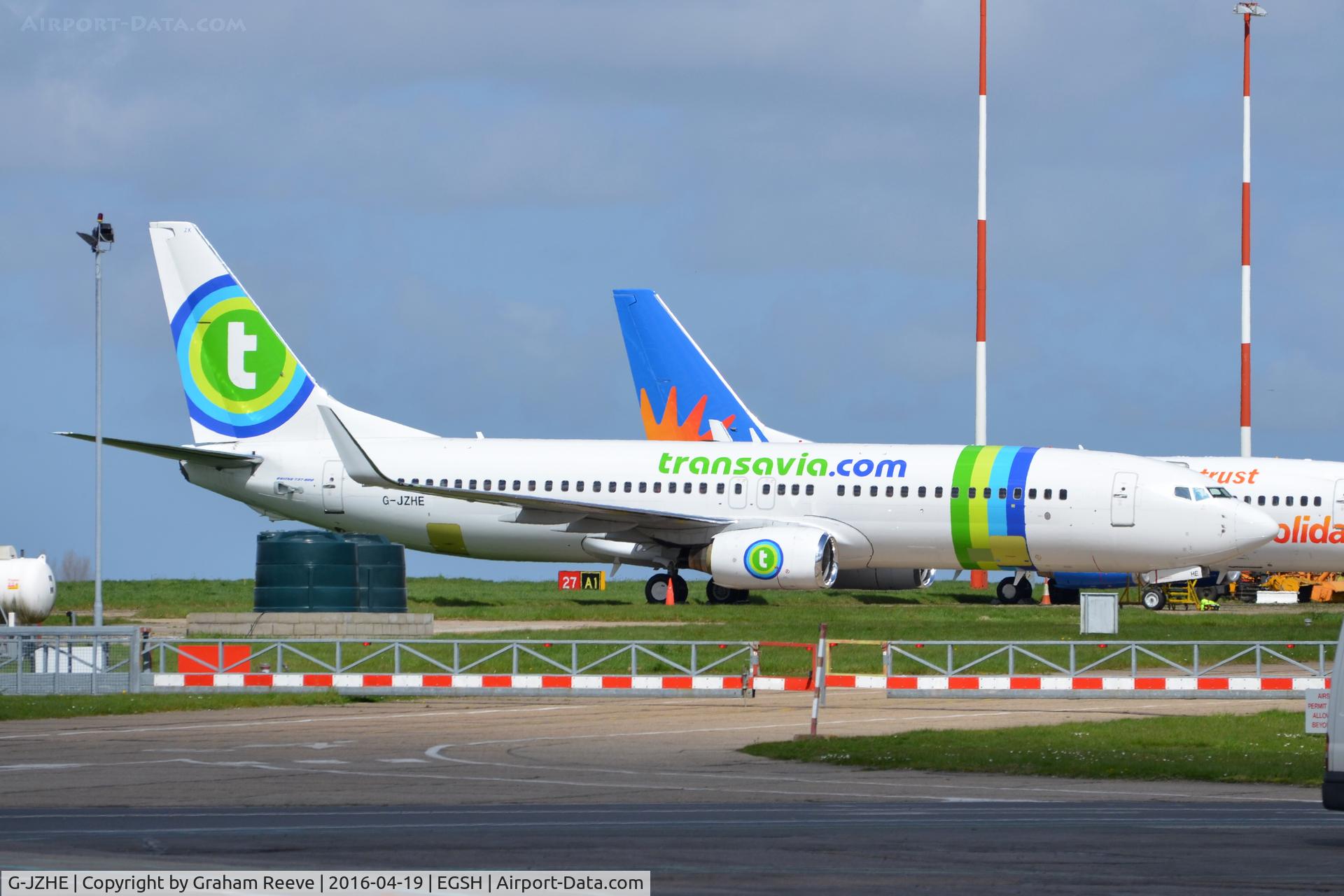 G-JZHE, 2000 Boeing 737-8K2 C/N 30390, Parked at Norwich.