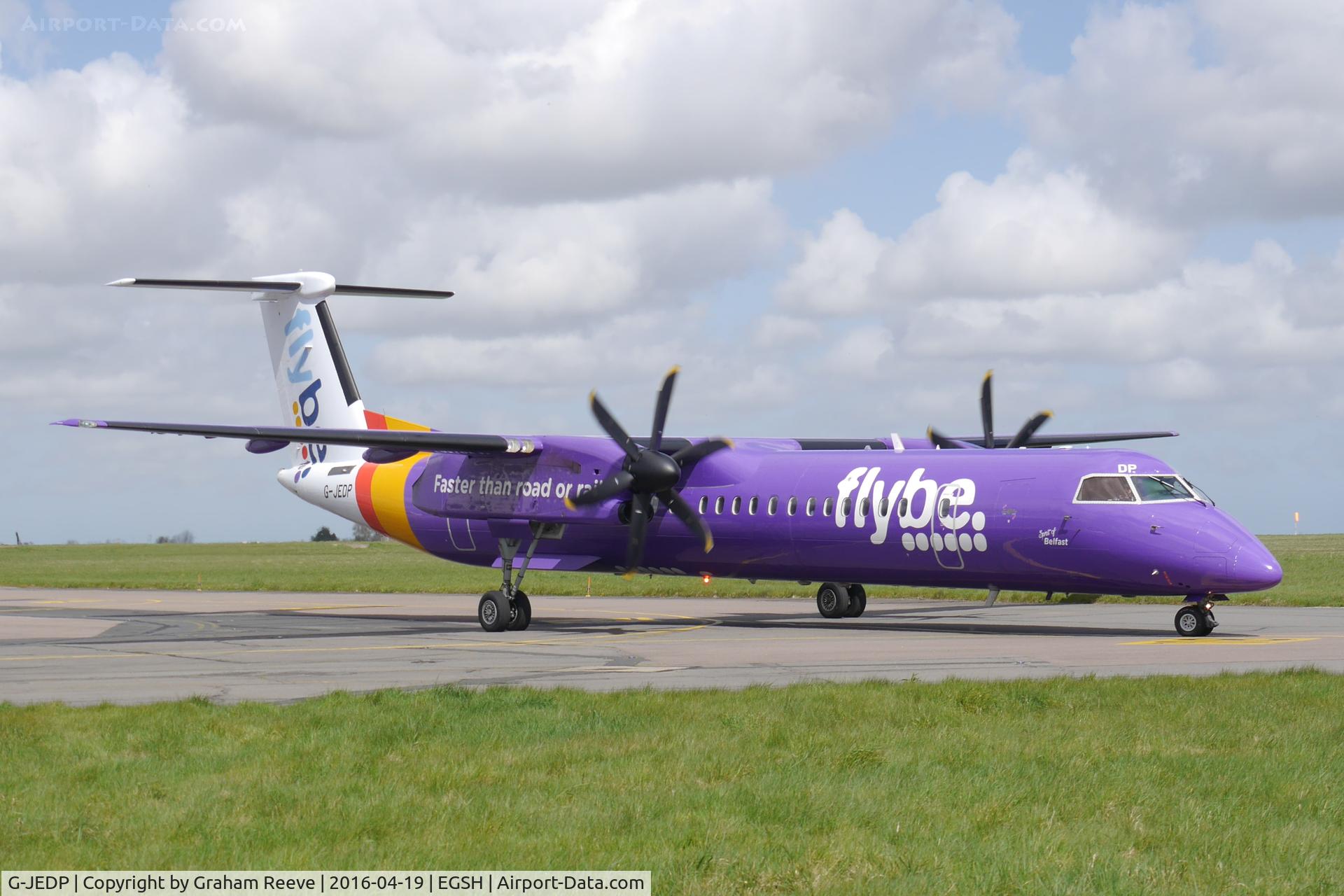 G-JEDP, 2003 De Havilland Canada DHC-8-402Q Dash 8 C/N 4085, Just landed at Norwich.
