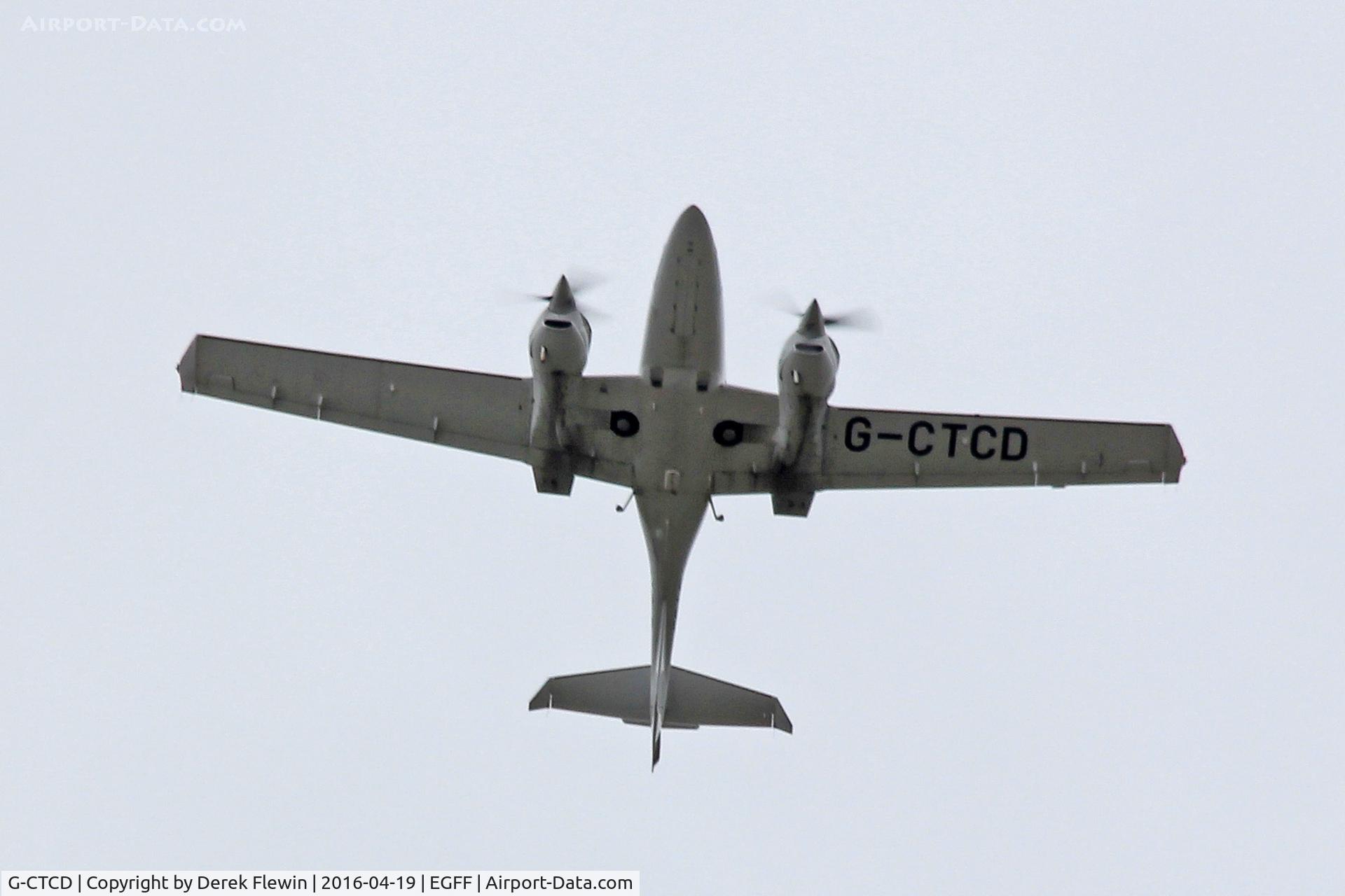 G-CTCD, 2005 Diamond DA-42 Twin Star C/N 42.079, Twin Star, Bournemouth based, previously OE-VPI, seen in the overhead.