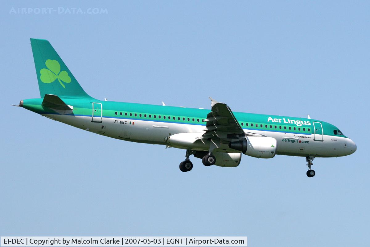 EI-DEC, 2004 Airbus A320-214 C/N 2217, Airbus A320-214 on Approach to 07 at Newcastle Airport in May 2007.