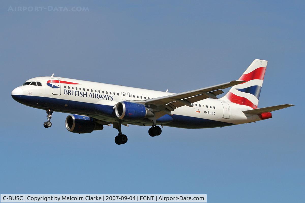 G-BUSC, 1987 Airbus A320-111 C/N 008, Airbus A320-111 on approach to 25 at Newcastle Airport in September 2007.