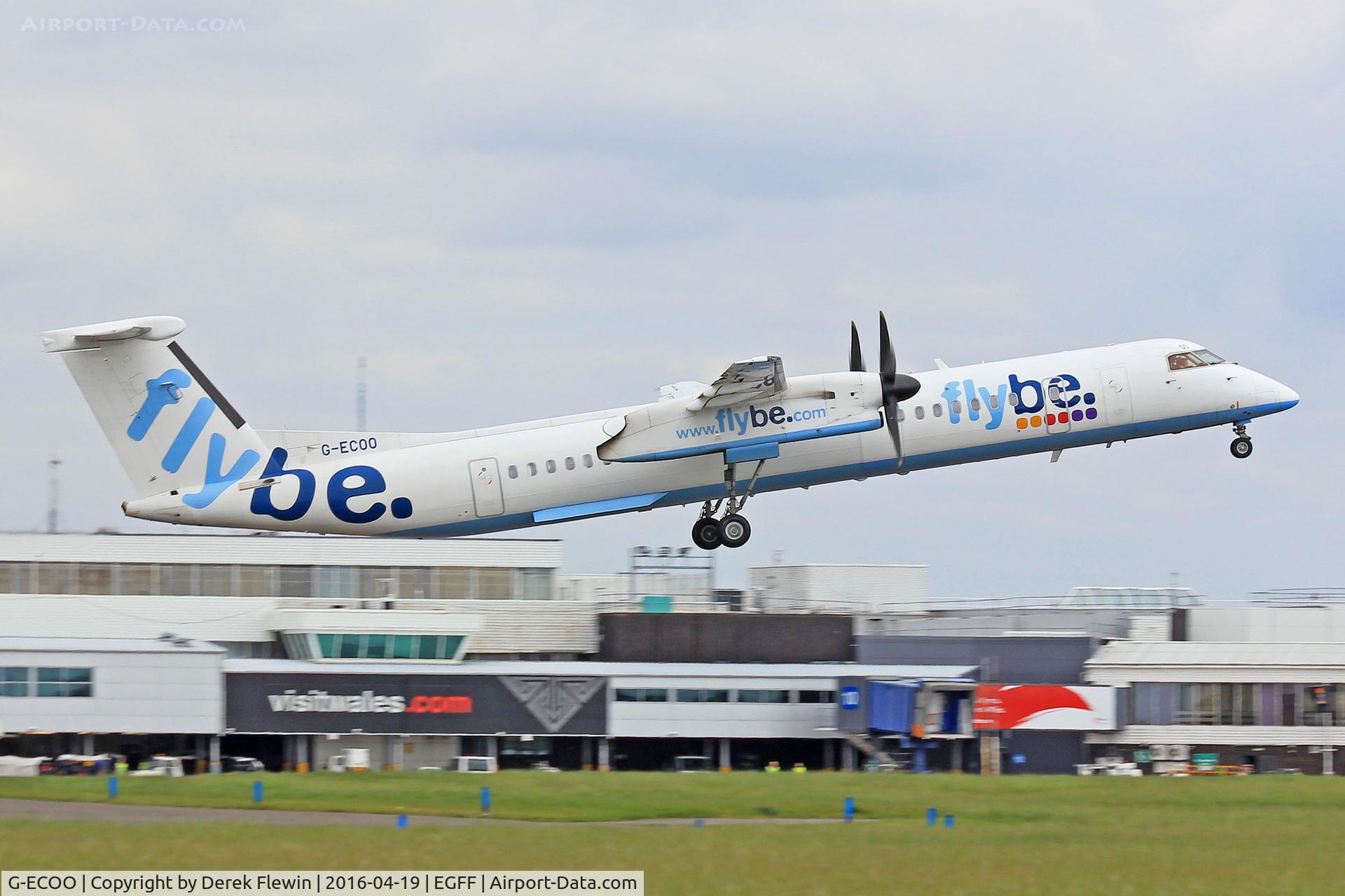 G-ECOO, 2009 De Havilland Canada DHC-8-402Q Dash 8 C/N 4237, Dash 8, Flybe, call sign Jersey 3QJ, previously C-FUOH, seen departing runway 12 en-route to Belfast City.