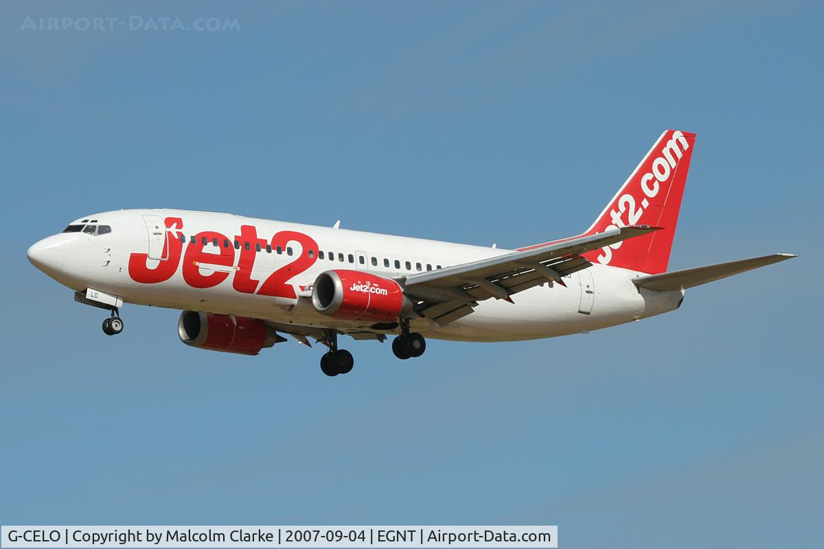 G-CELO, 1988 Boeing 737-33A(QC) C/N 24028, 737-33A(QC) on approach to 25 at Newcastle Airport, September 2007.