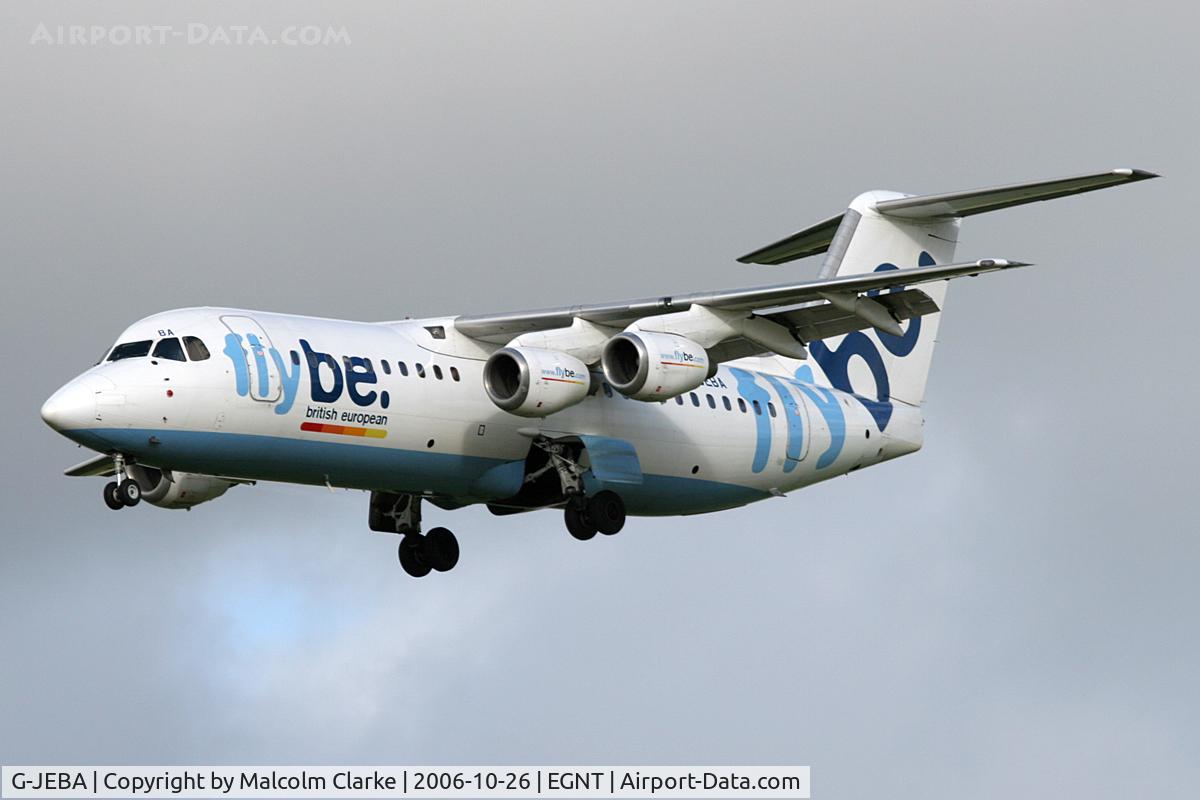 G-JEBA, 1990 British Aerospace BAe.146-300 C/N E3181, British Aerospace BAe.146-300  on approach to 25 at Newcastle Airport, October 2006.