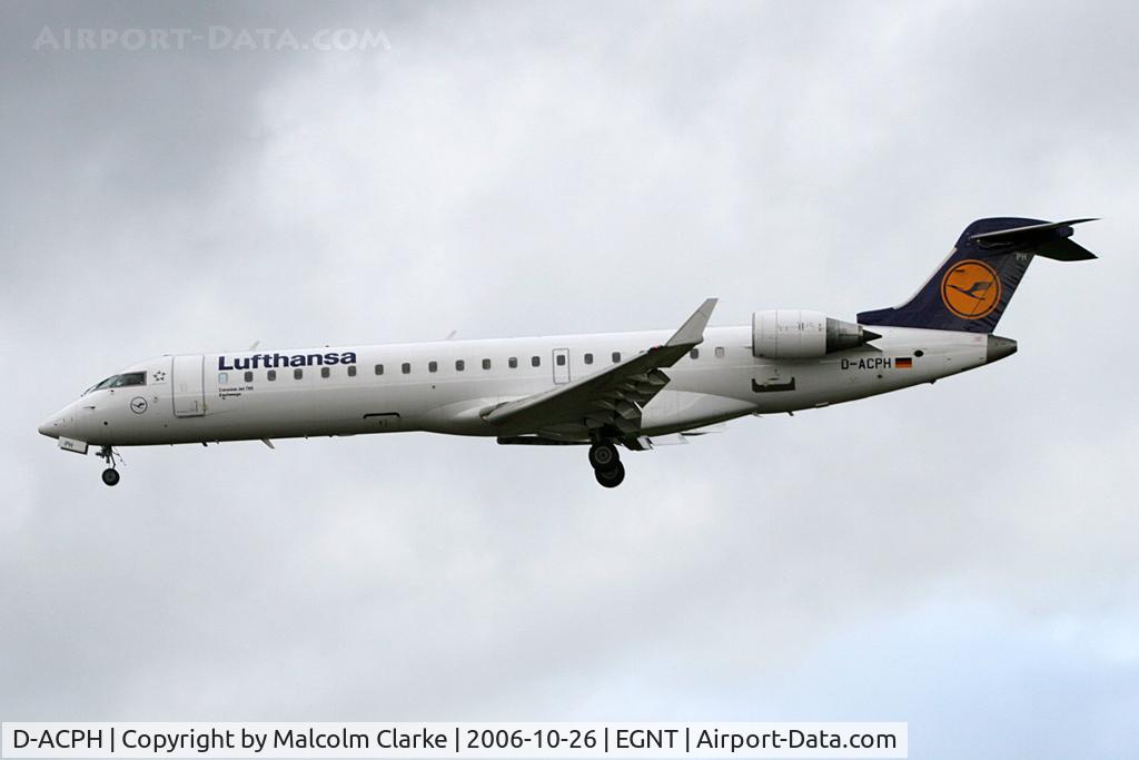 D-ACPH, 2002 Canadair CRJ-701ER (CL-600-2C10) Regional Jet C/N 10043, Canadair CL-600-2C10 Regional Jet on approach to 25 at Newcastle Airport, October 2006.