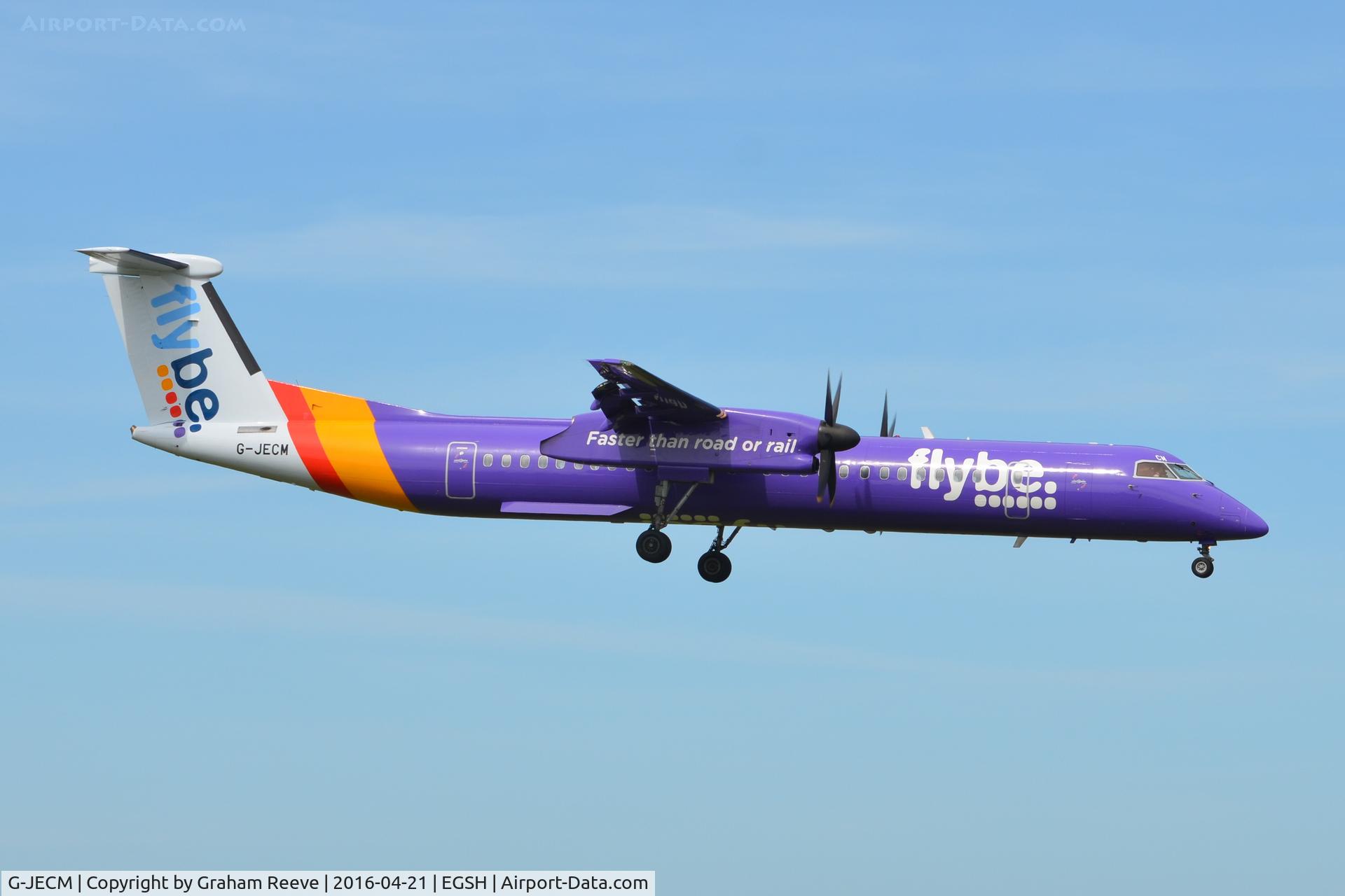 G-JECM, 2005 De Havilland Canada DHC-8-402Q Dash 8 C/N 4118, Landing at Norwich.