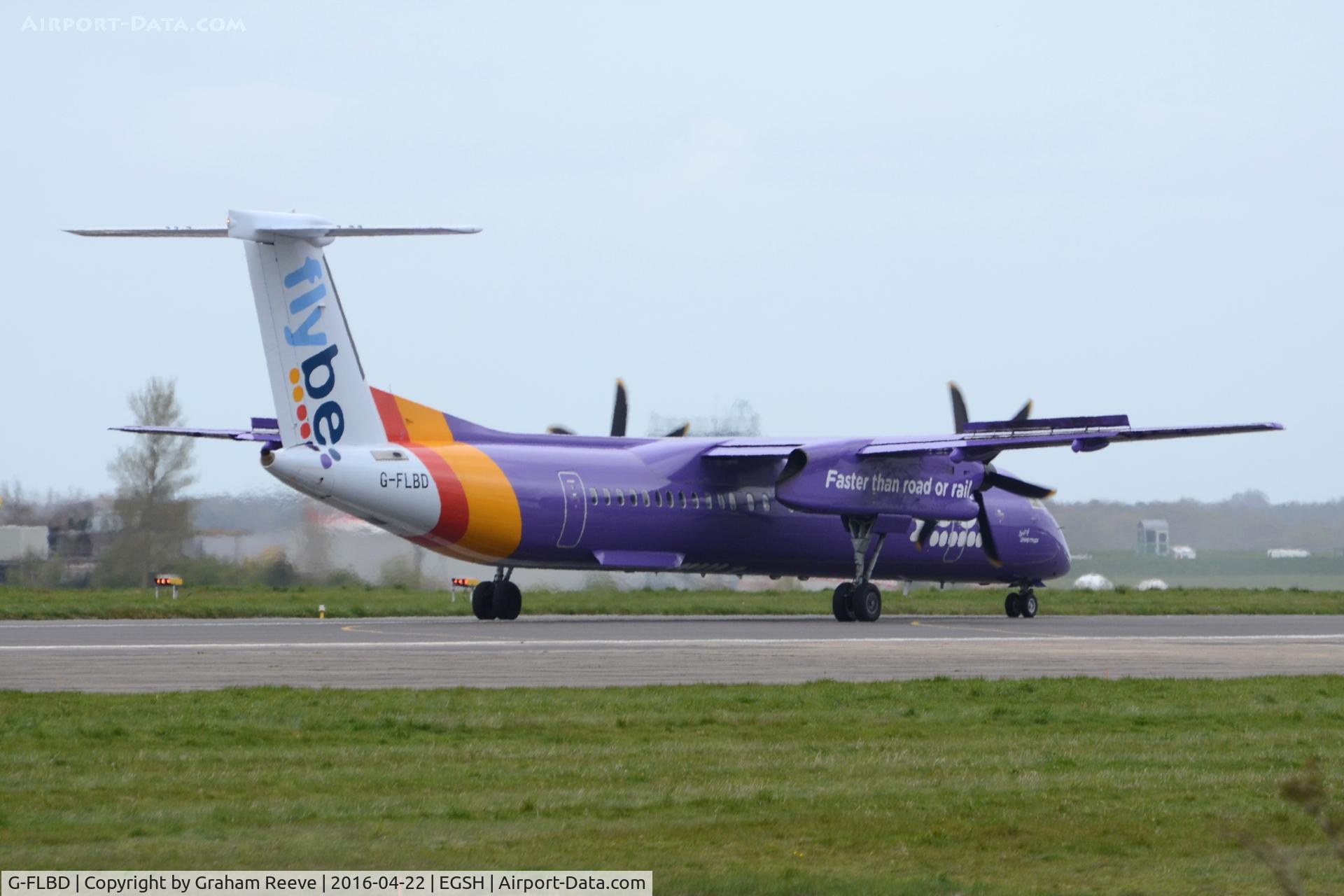G-FLBD, 2009 De Havilland Canada DHC-8-402Q Dash 8 C/N 4259, About to depart from Norwich.