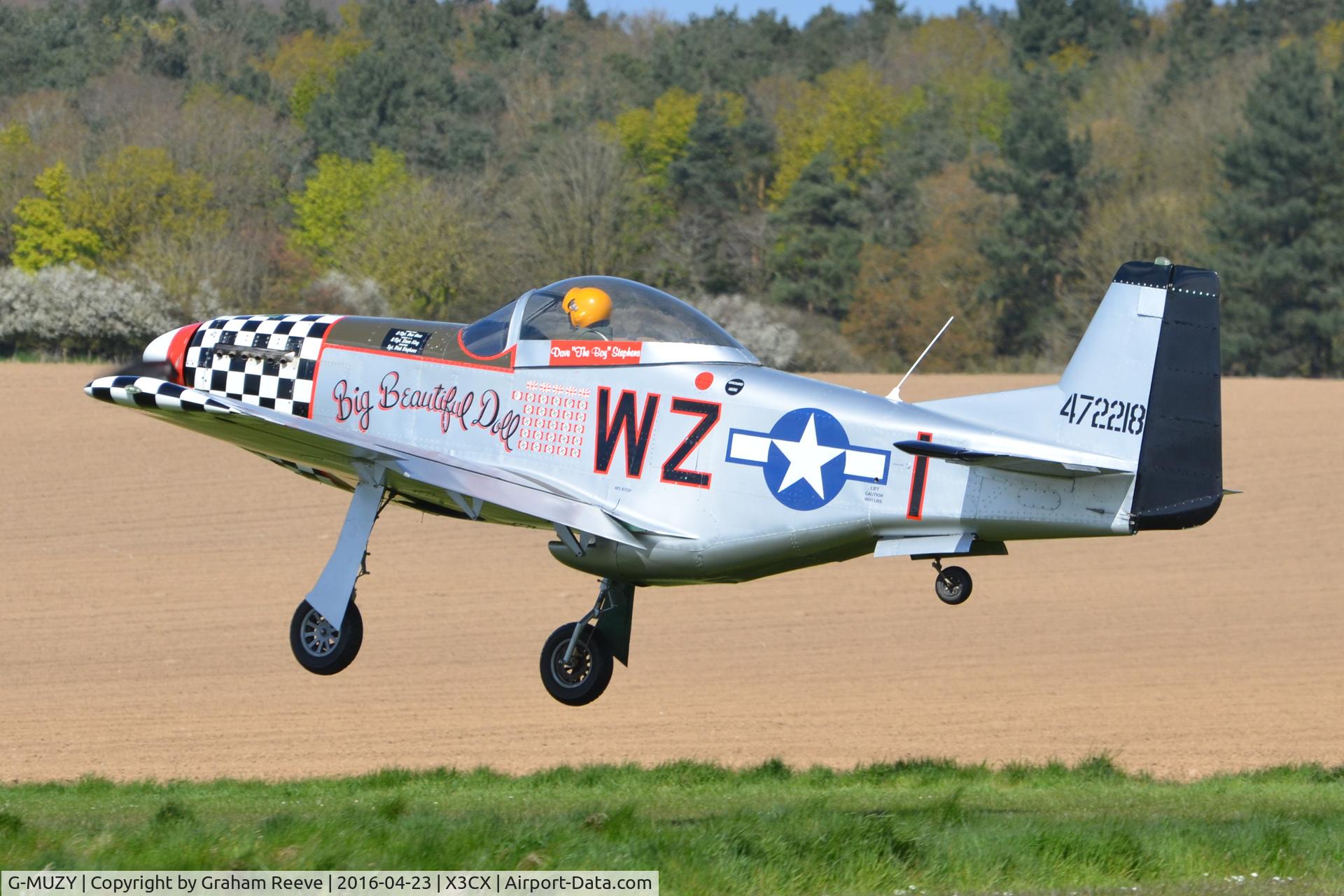 G-MUZY, 2008 Titan T-51 Mustang C/N LAA 355-14831, Departing from Northrepps.