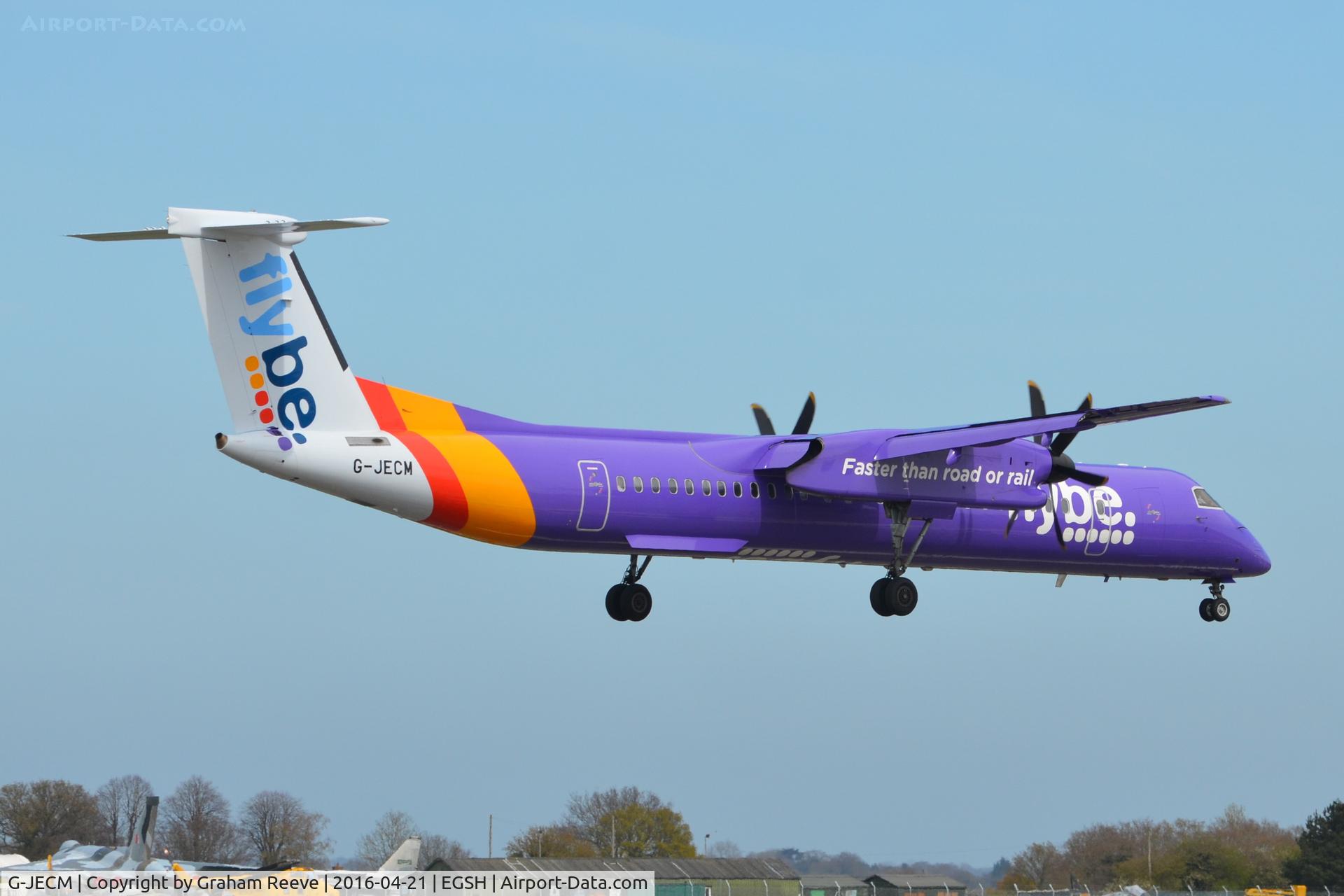G-JECM, 2005 De Havilland Canada DHC-8-402Q Dash 8 C/N 4118, Landing at Norwich.