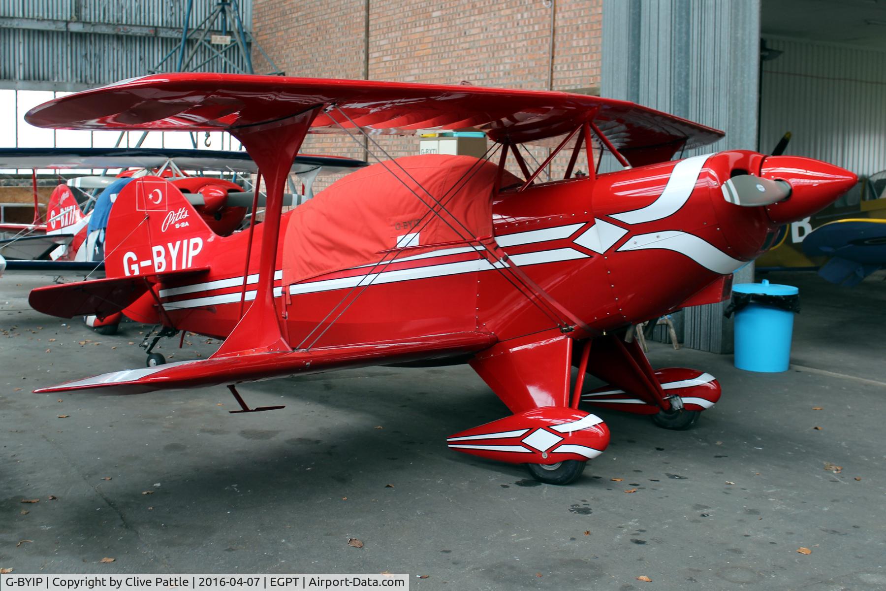 G-BYIP, 1981 Aerotek Pitts S-2A Special C/N 2244, Hangared at Perth EGPT