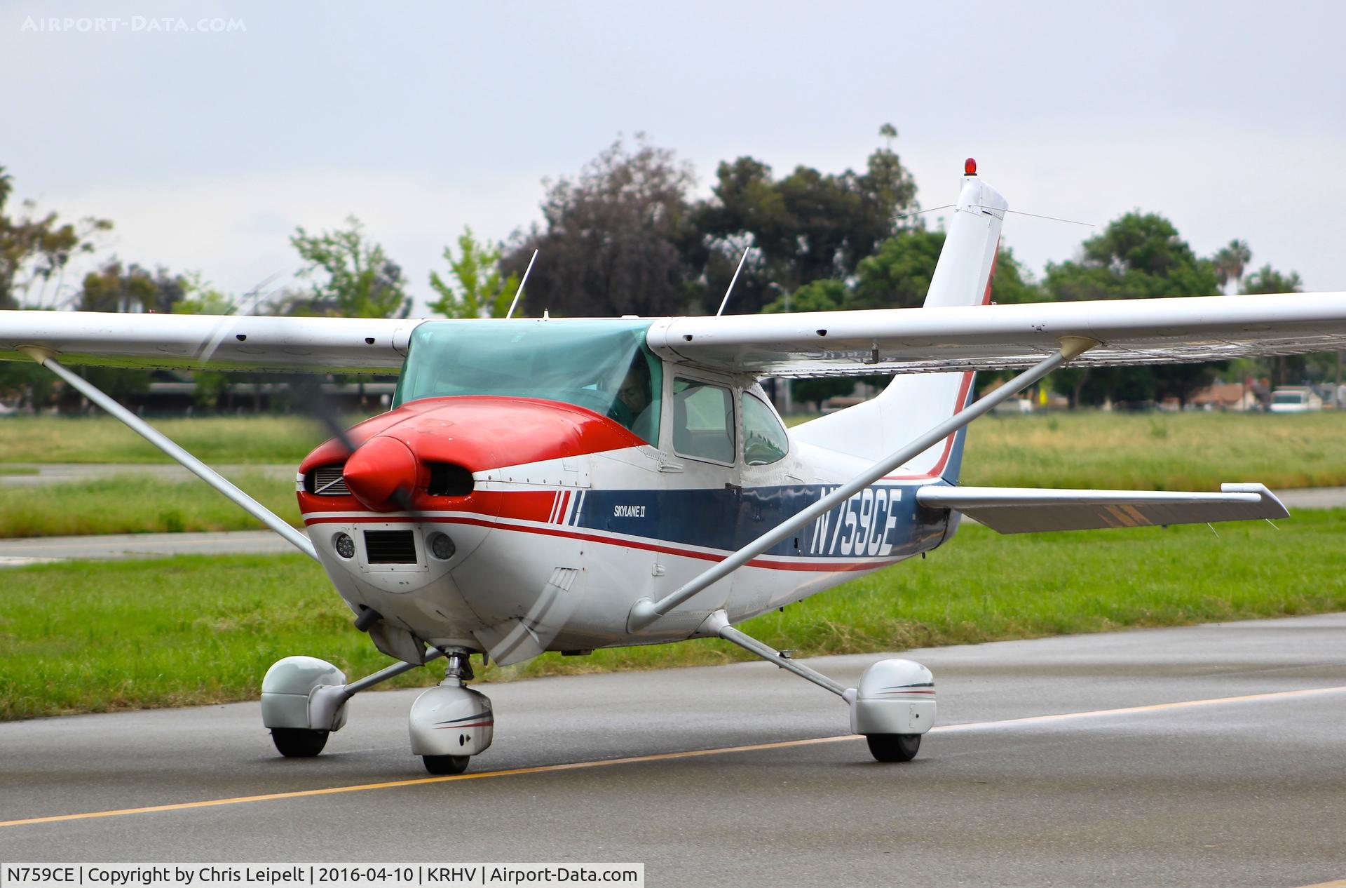 N759CE, 1977 Cessna 182Q Skylane C/N 18265880, Locally-based 1977 Cessna 182Q taxing out for an IFR departure to Livermore at Reid Hillview Airport, San Jose, CA.