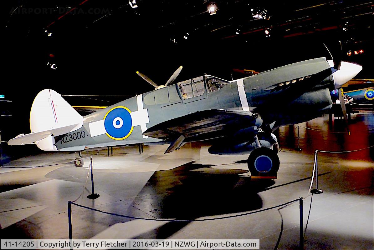 41-14205, 1941 Curtiss P-40E Kittyhawk C/N Not found 41-14205, Preserved at the Air Force Museum of New Zealand at Wigram - painted as NZ3000