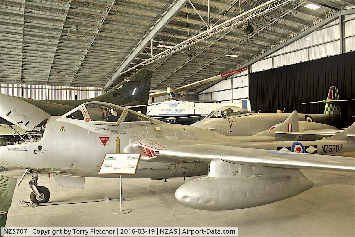 NZ5707, 1954 De Havilland DH-115 Vampire T.11 C/N 15579, At Ashburton Air Museum