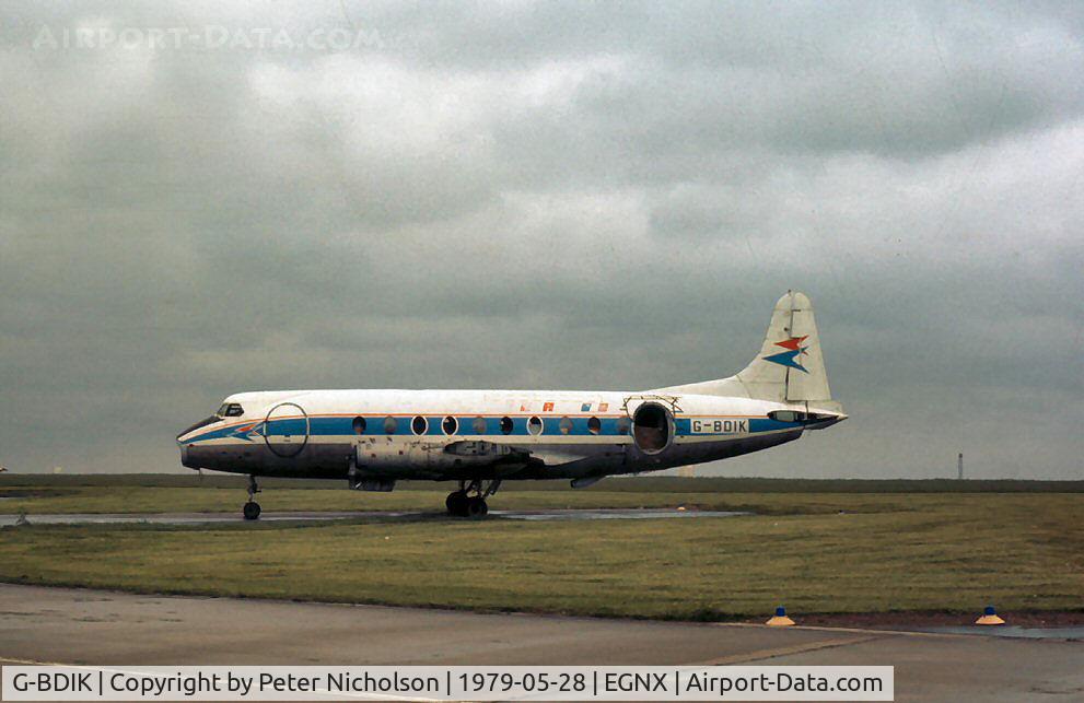 G-BDIK, 1954 Vickers Viscount 708 C/N 37, Ex Air Inter Viscount 708 as seen at East Midland Airport in May 1979