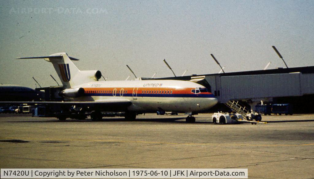 N7420U, 1967 Boeing 727-22C C/N 19195, Boeing 727-22C of United Airlines as seen at Kennedy in the Summer of 1975.