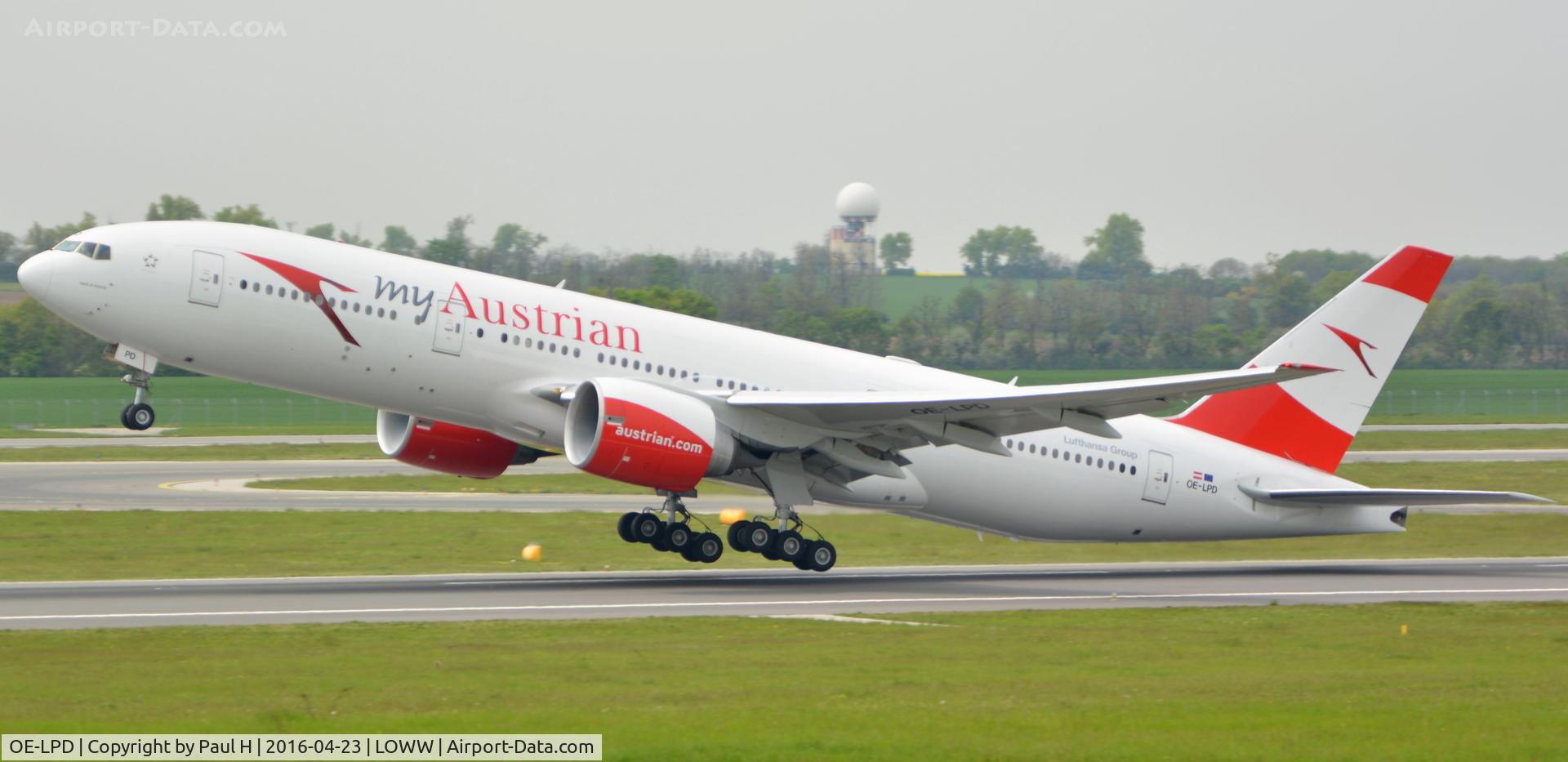 OE-LPD, 2006 Boeing 777-2Z9/ER C/N 35960, Austrian B777 taking to the skies at VIE/LOWW