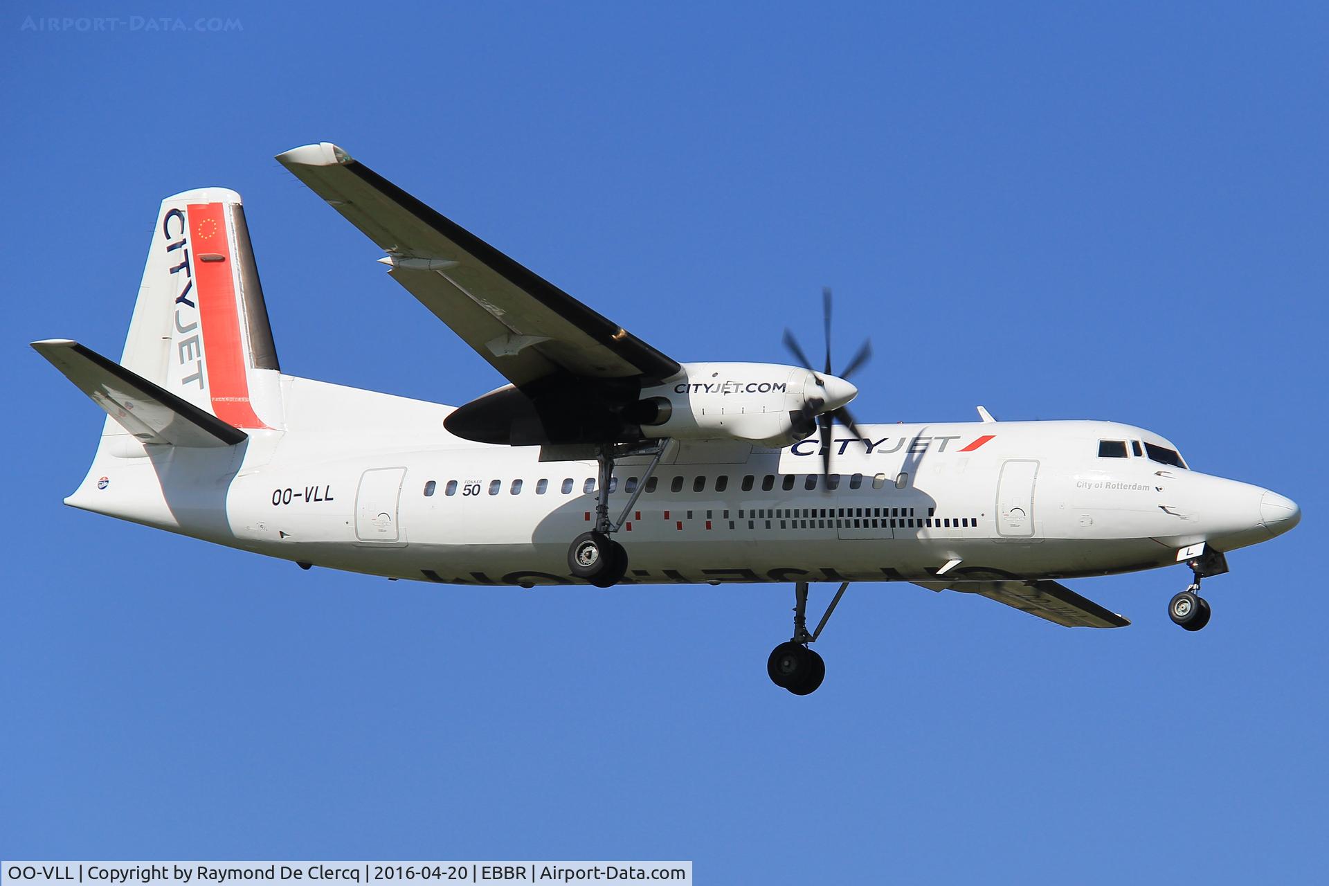 OO-VLL, 1989 Fokker 50 C/N 20144, Landing at Brussels rwy 01.