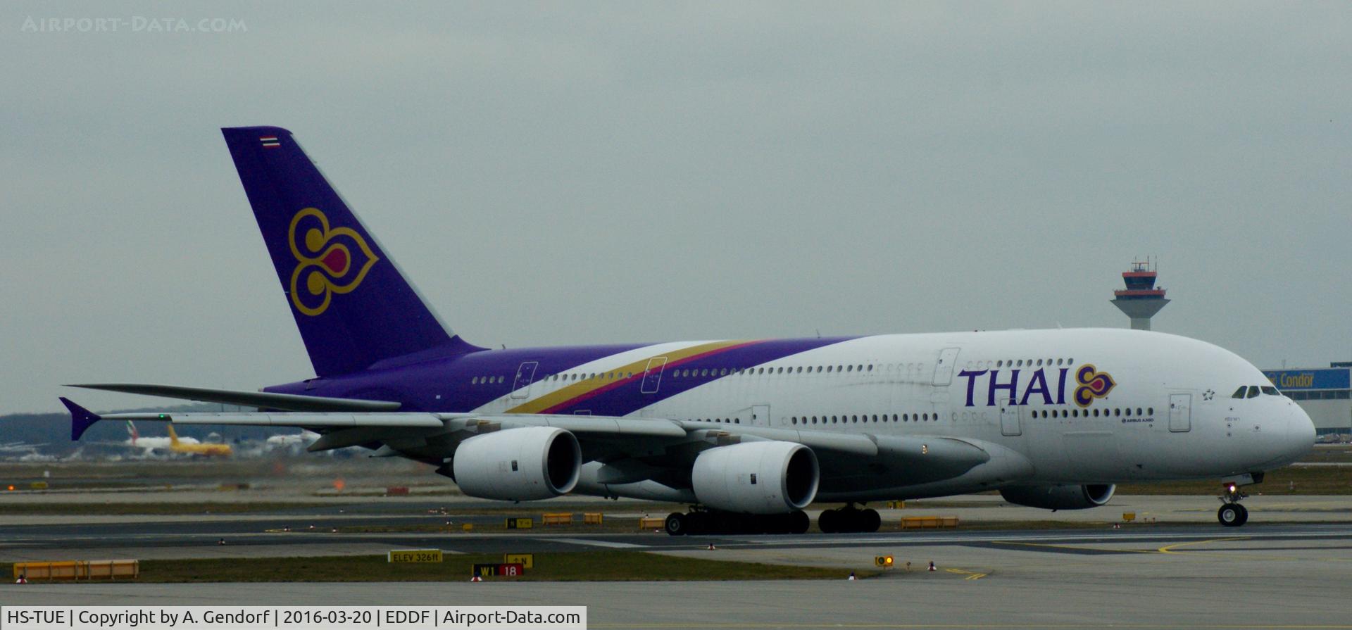 HS-TUE, 2013 Airbus A380-841 C/N 125, Thai Airways, is here taxiing at Frankfurt Rhein/Main(EDDF)